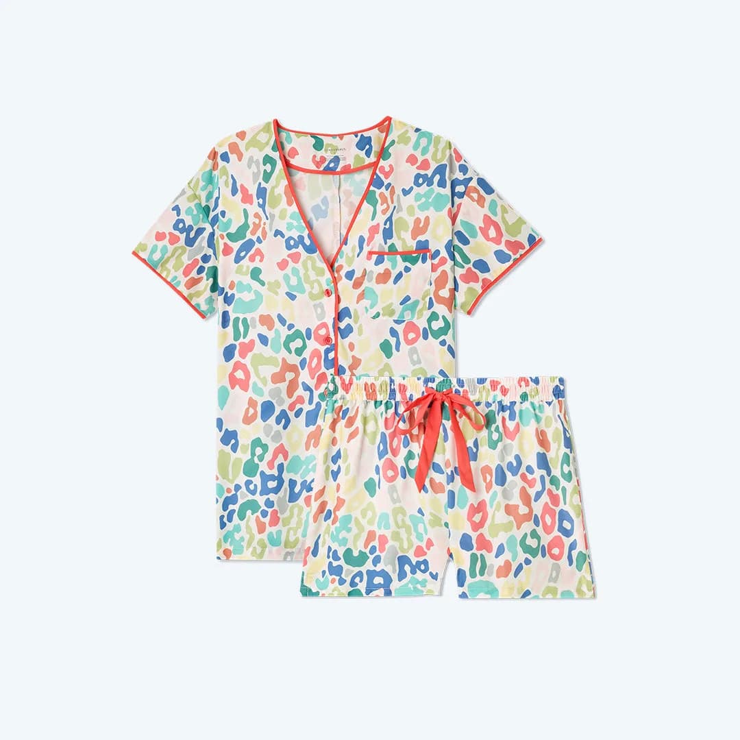 The Cloud 9 Silky Pajama Shorts Set - Rainbow Leopard