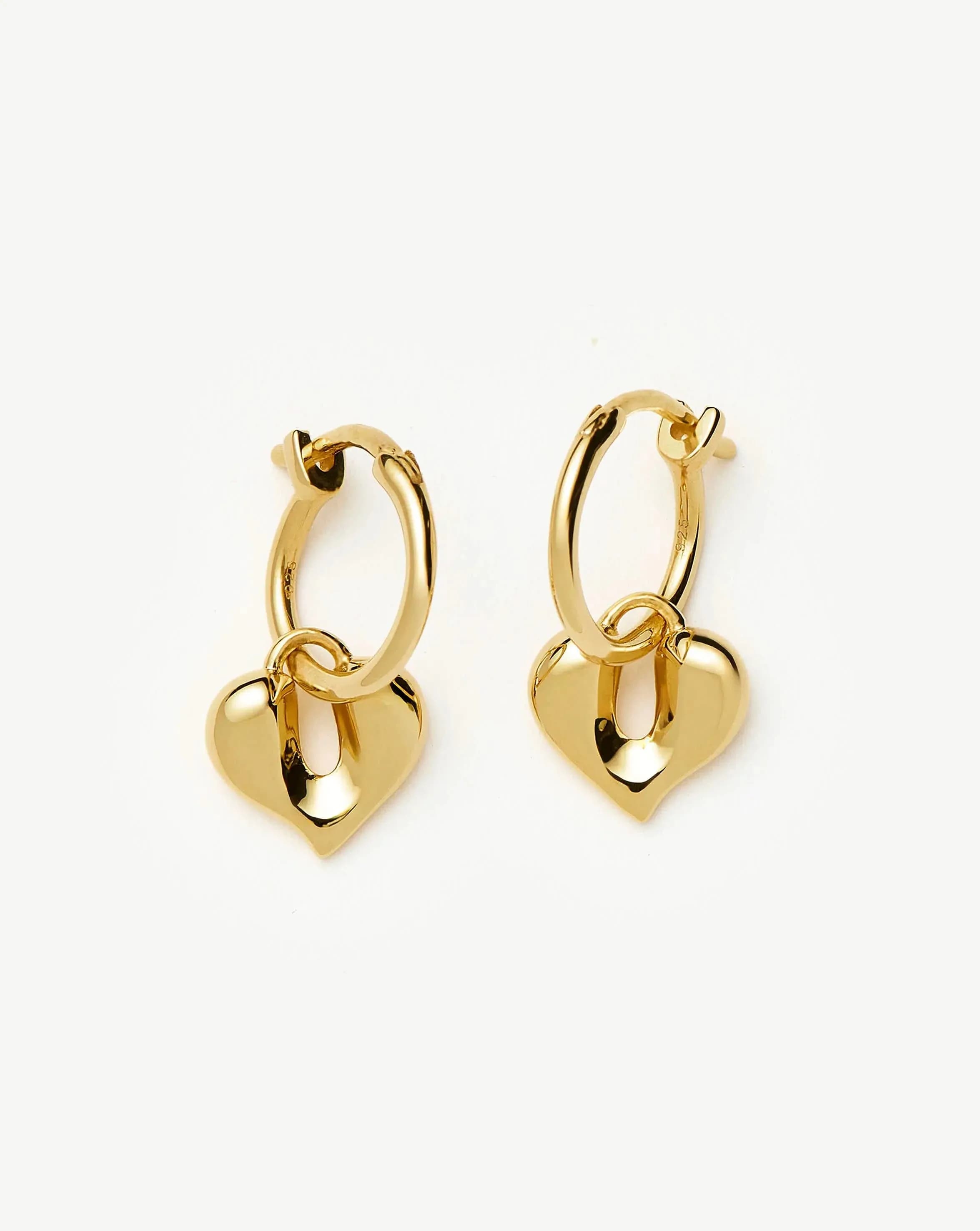 Molten Heart Charm Hoop Earrings | 18ct Gold Vermeil