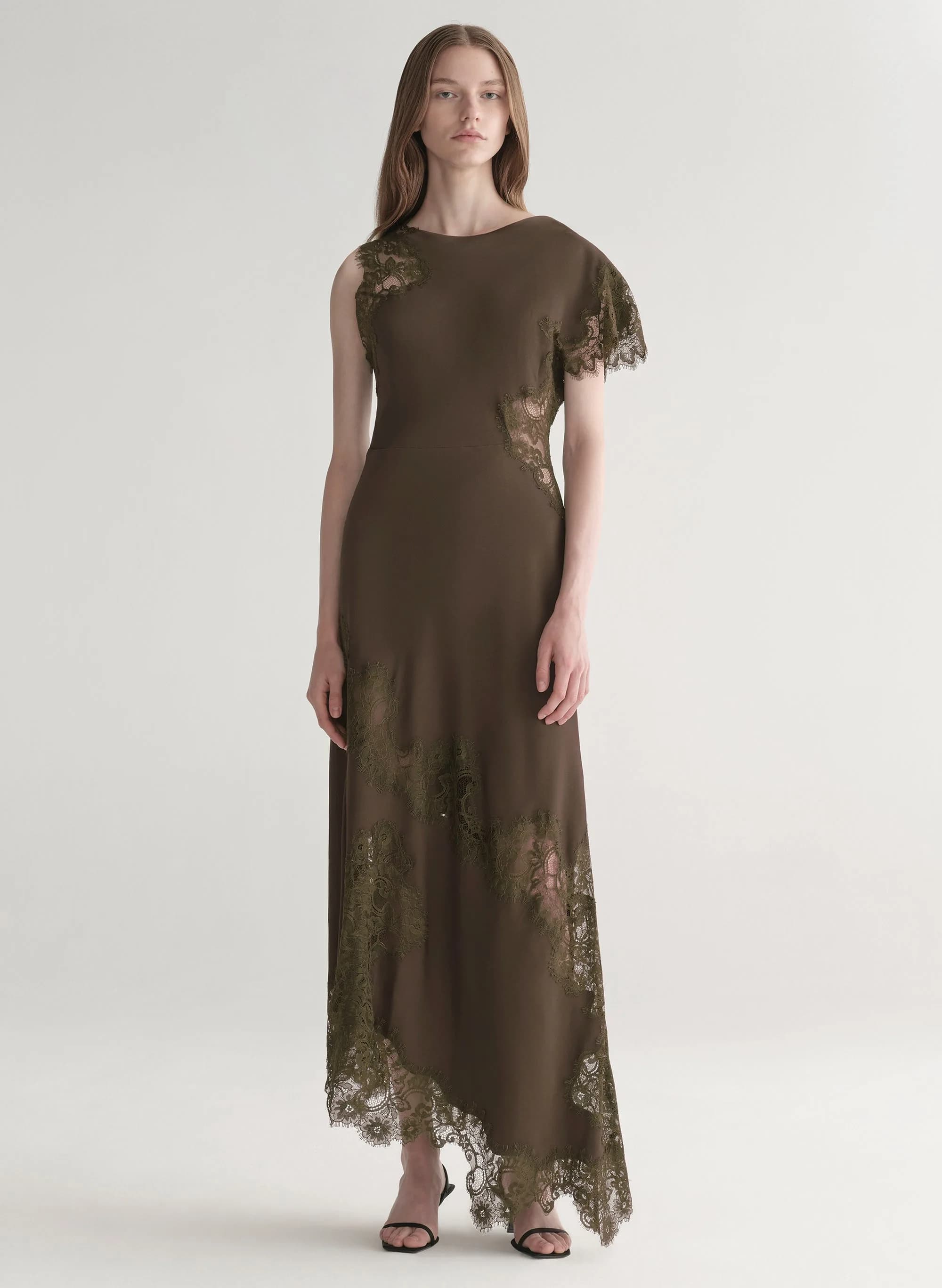 Alessia Textured Satin and Lace Maxi Dress