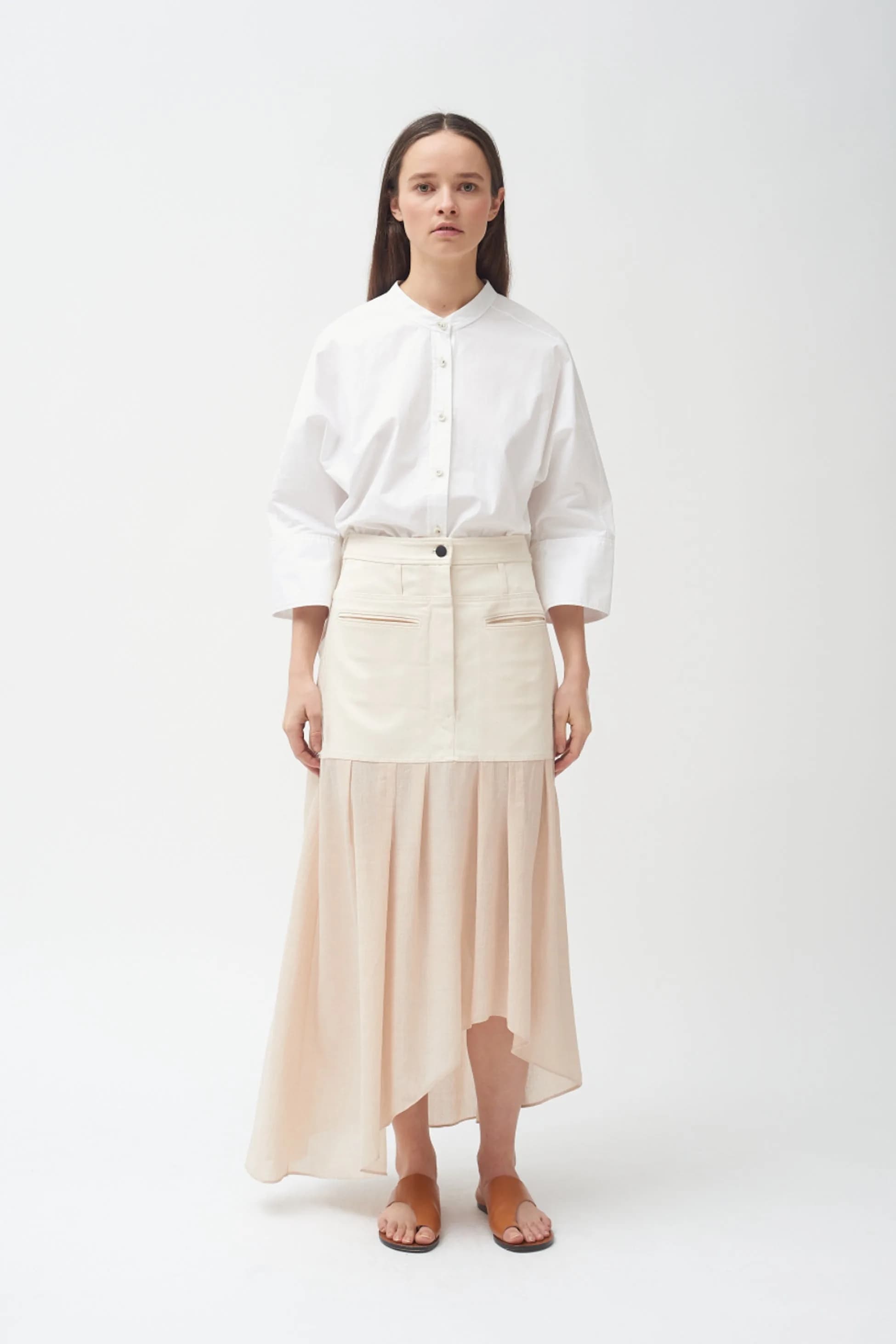 Denim Combo Natural Asymmetric Skirt