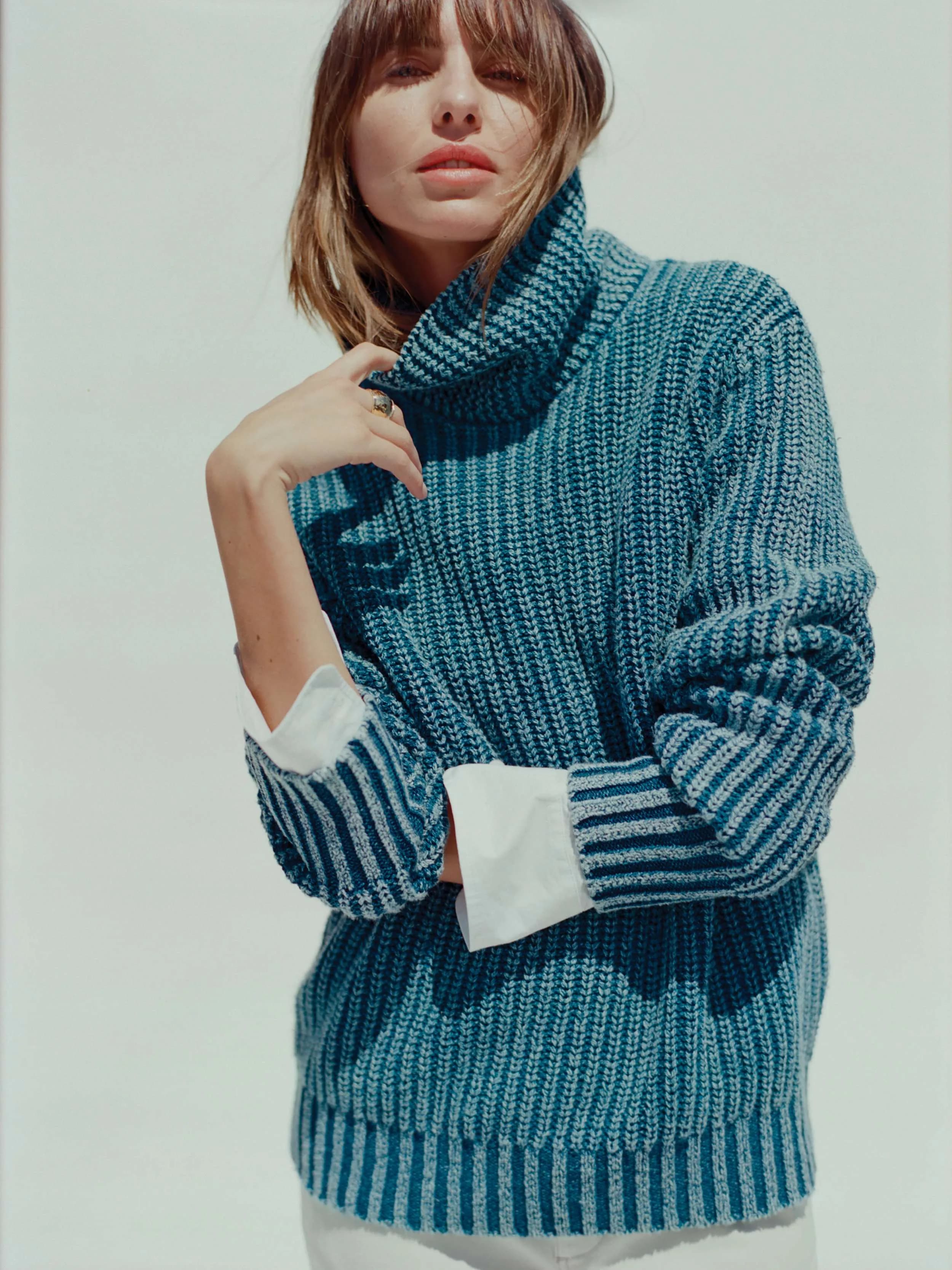 Sunwashed Cotton Oversized Turtleneck Sweater