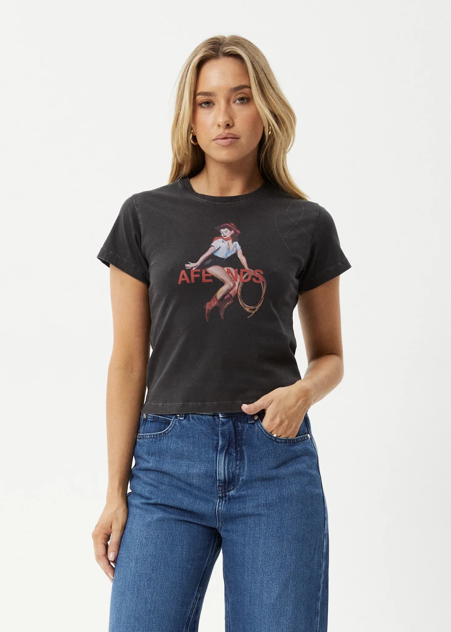 Womens Sweet West - Baby Tee - Stone Black