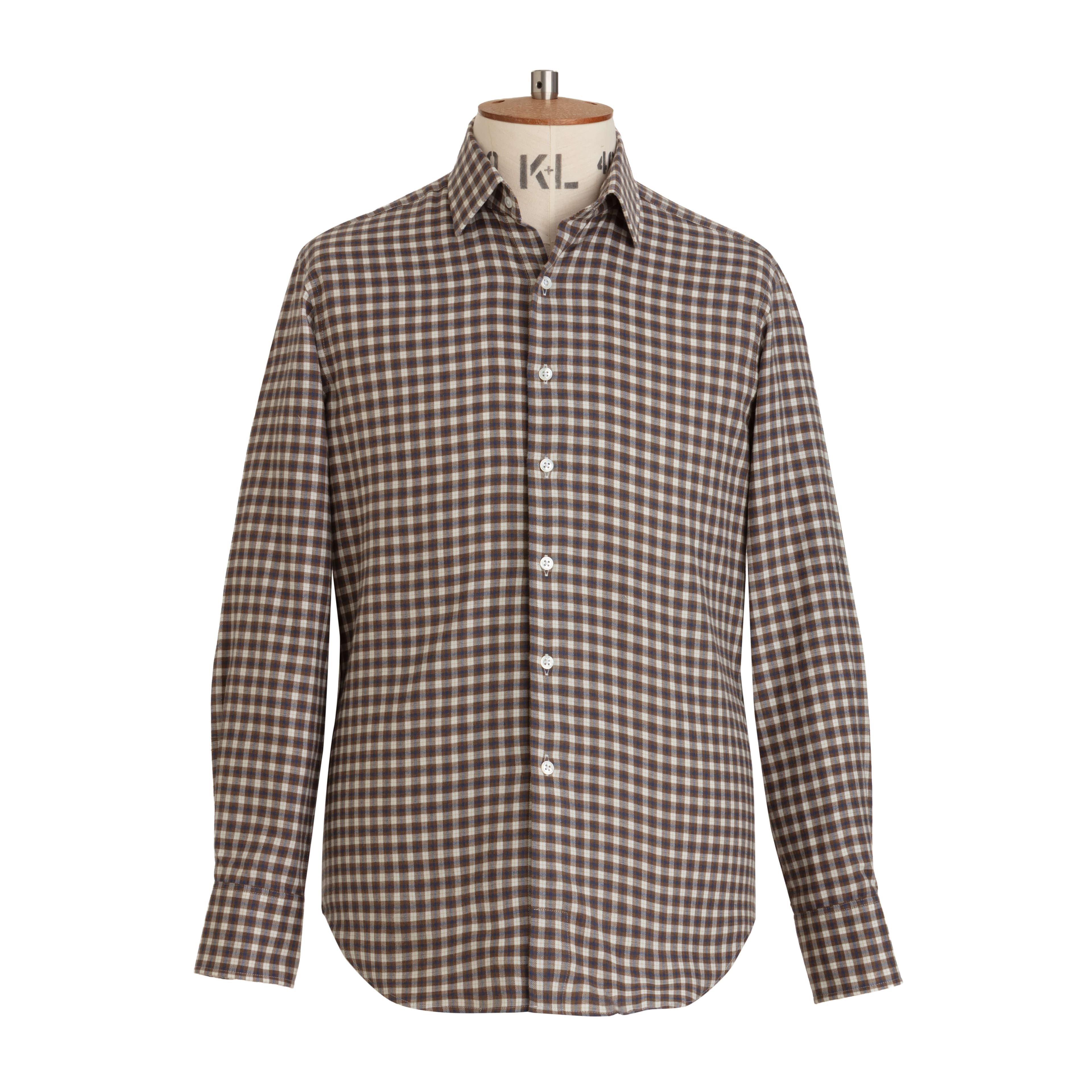 Blue/Ochre Check Wool Cotton Blend Shirt
