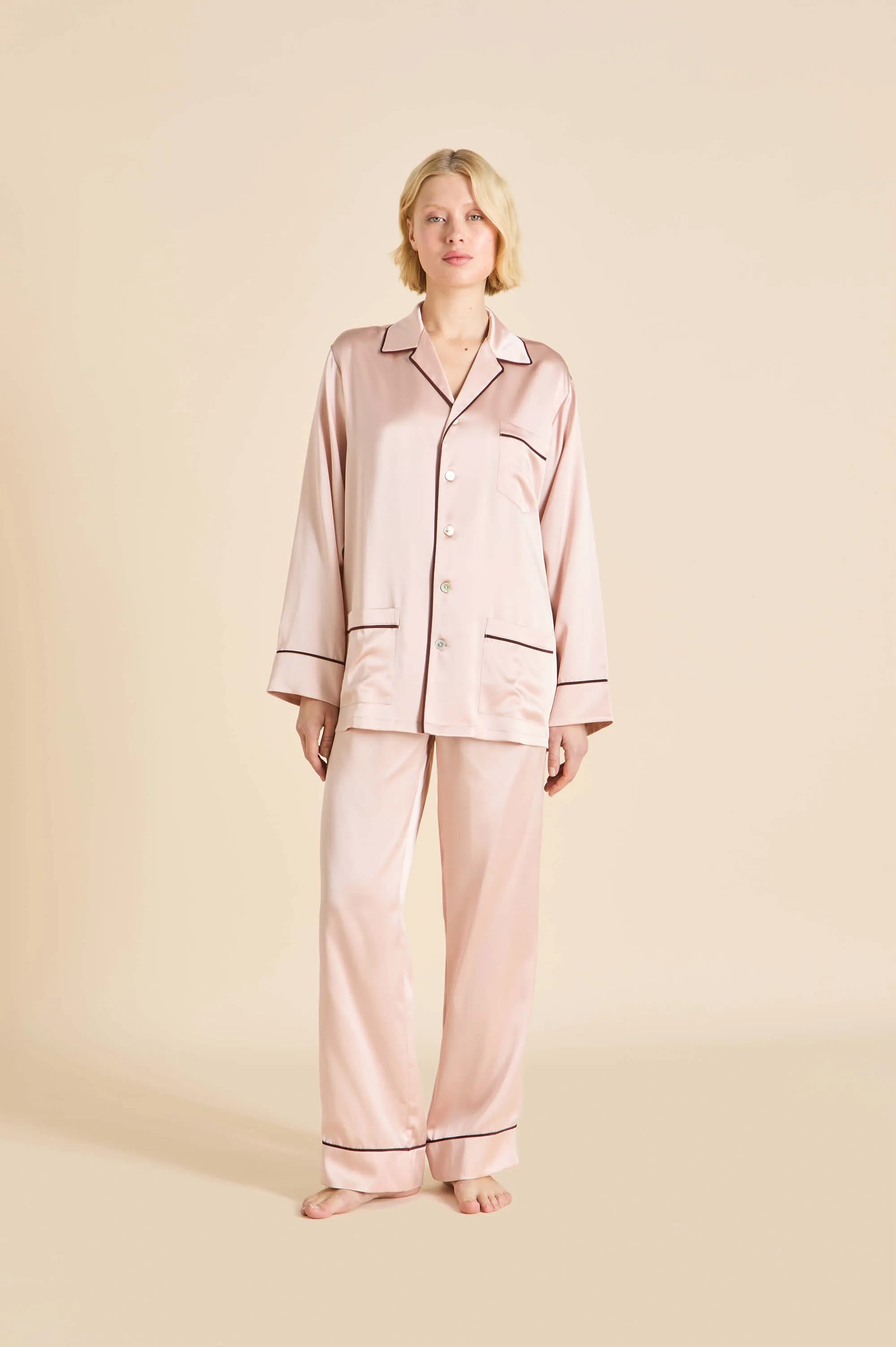 Rose Pink Pyjamas in Silk Satin