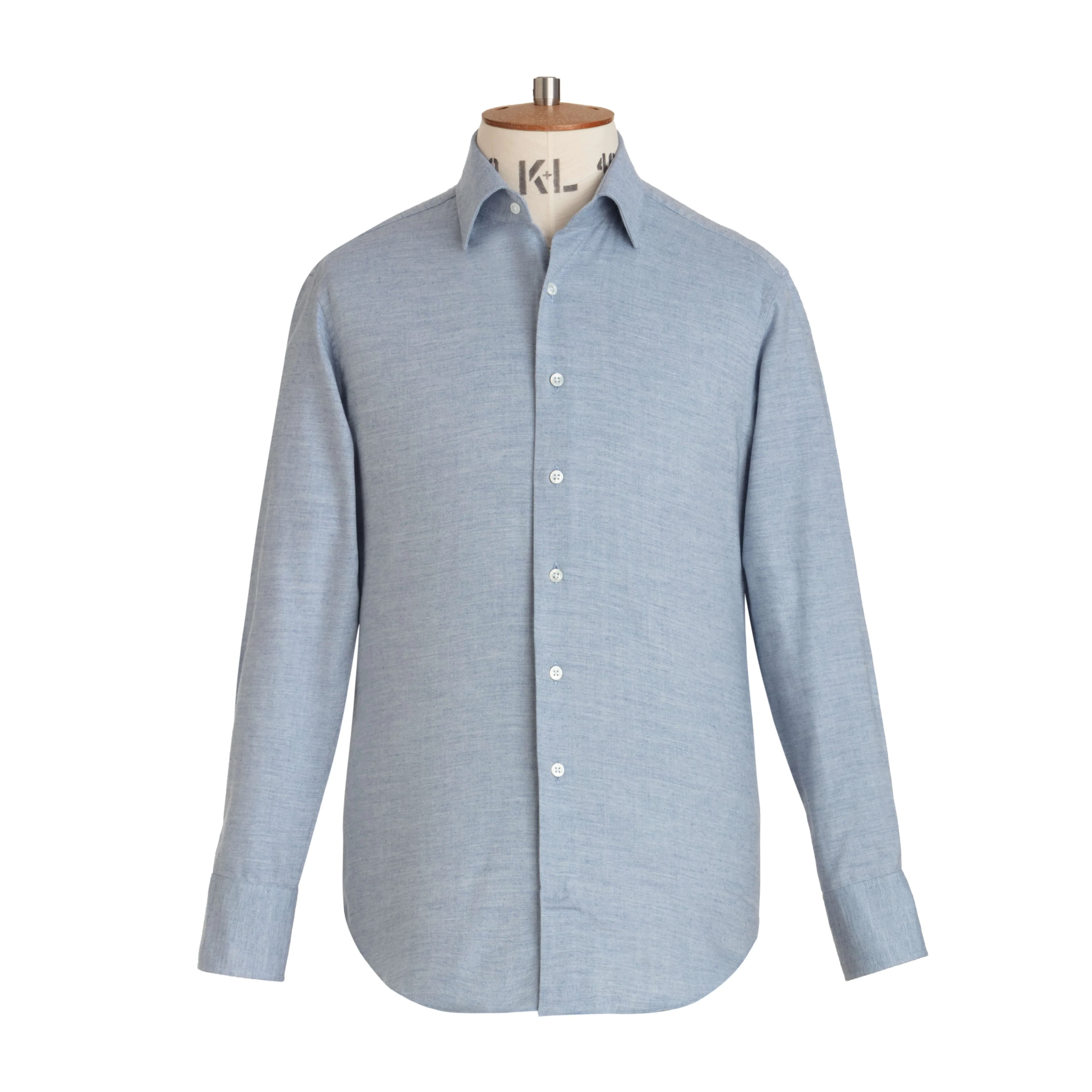 Sky Herringbone Wool Cotton Blend Shirt