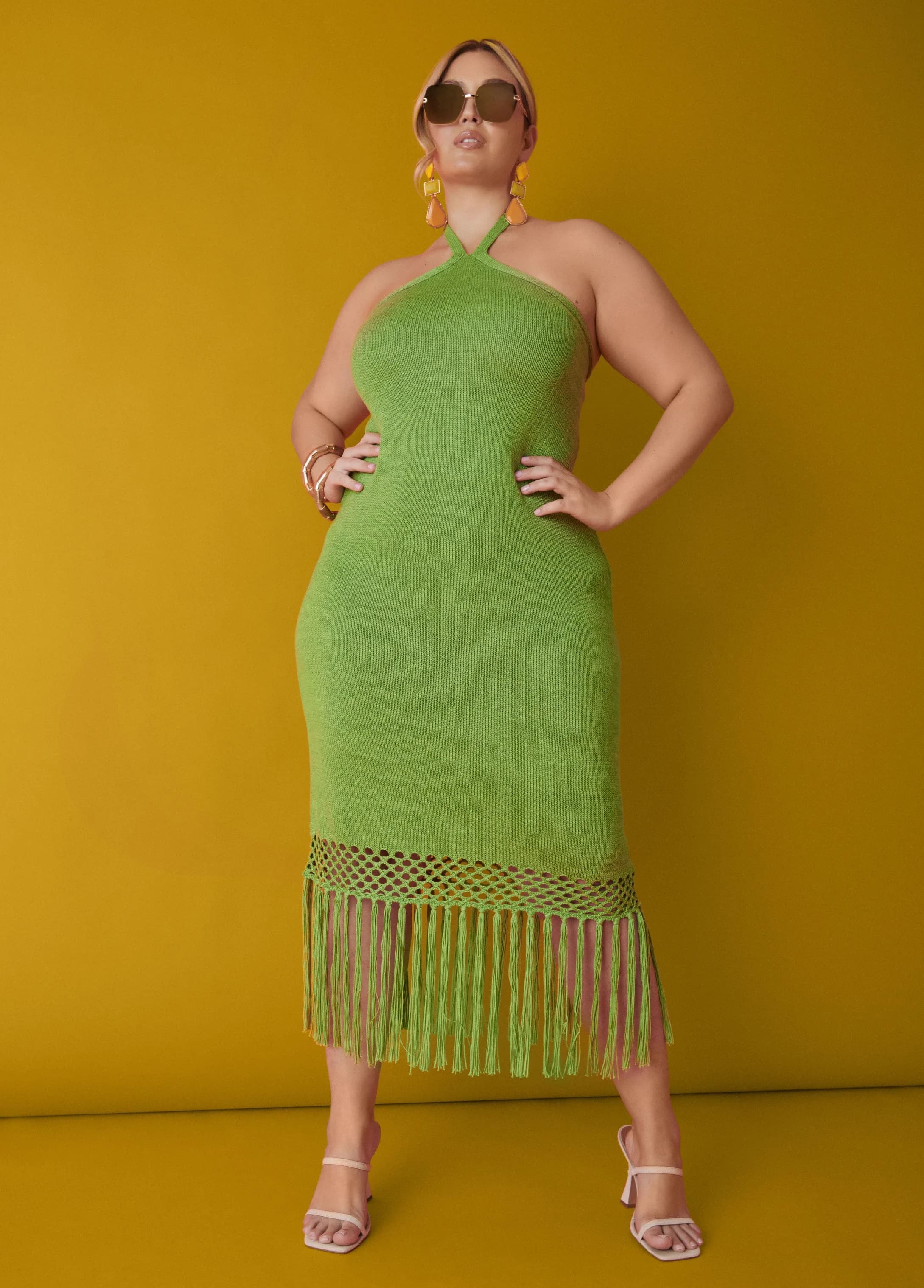 Fringed Halter Midaxi Dress