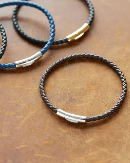 Evans Sterling Silver Corded Bracelet in Blue Leather