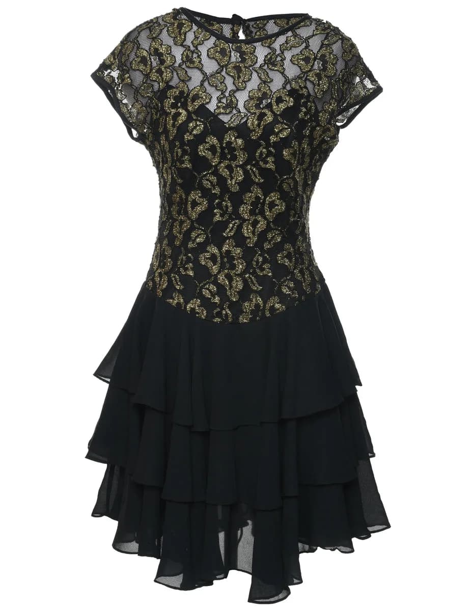 Vintage 1980s Lurex Thread Pattern Evening Dress - S