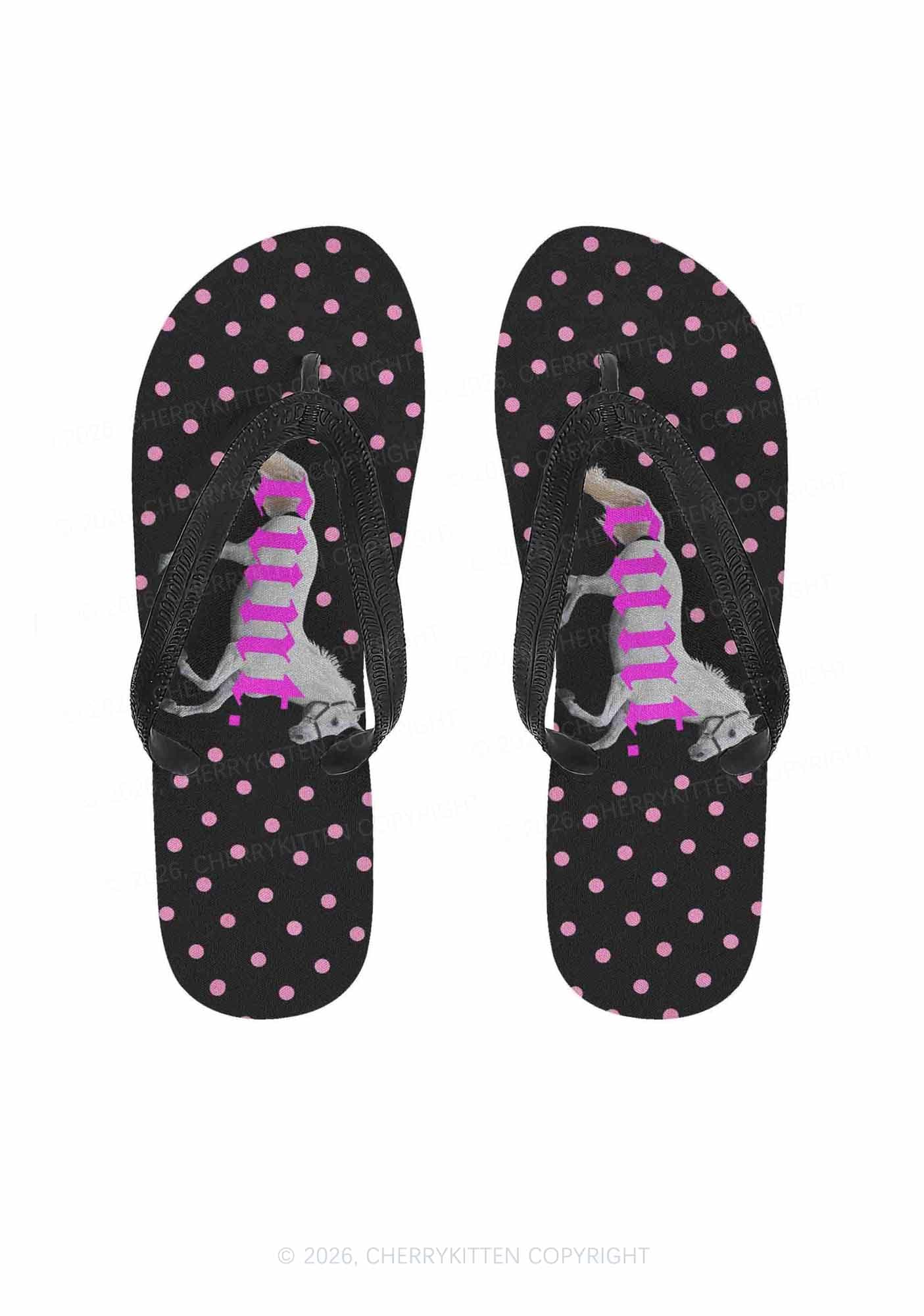 Pink Cxxt Horse Y2K Print Flip Flops