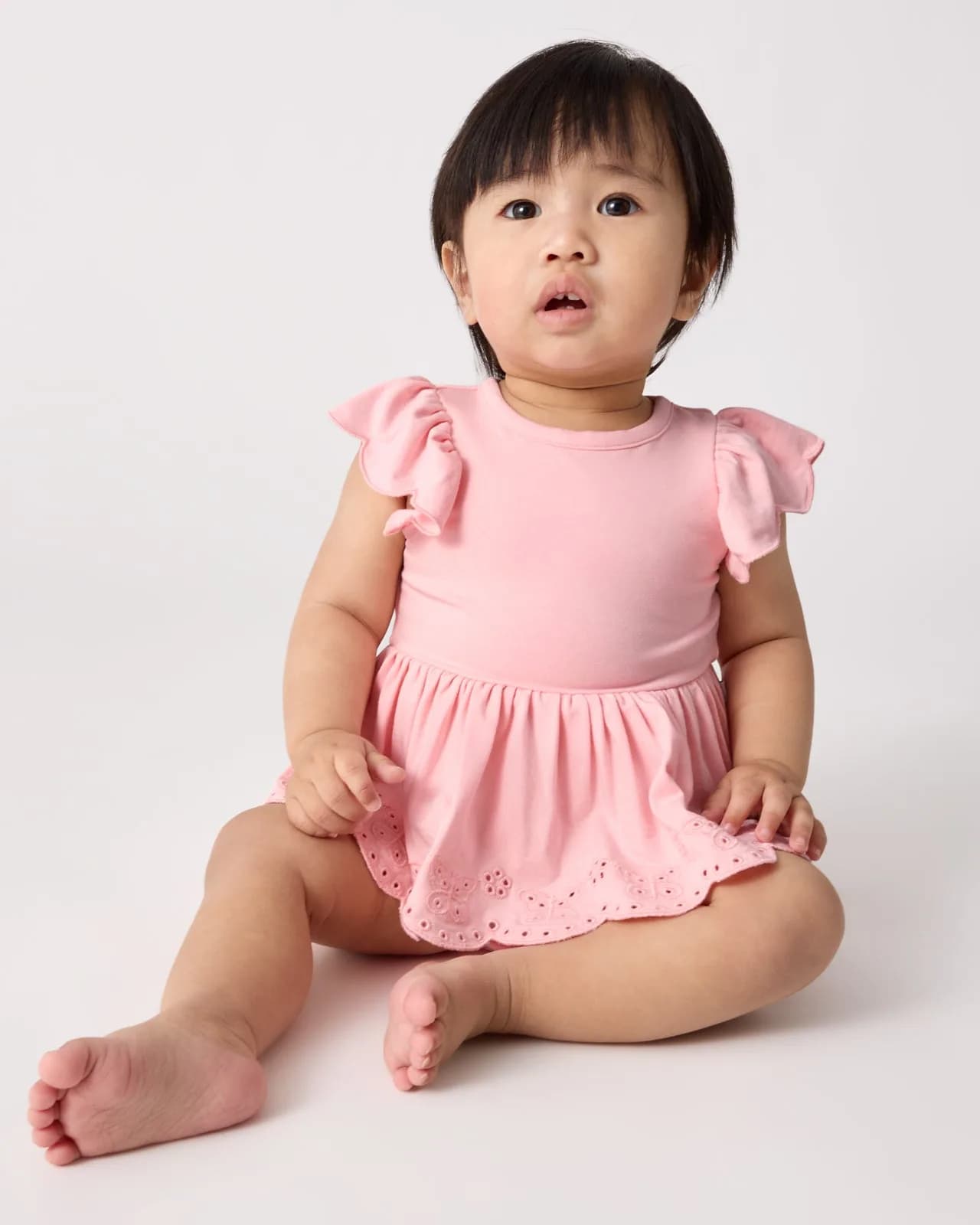 Soft Coral Puff Sleeve Eyelet Bodysuit