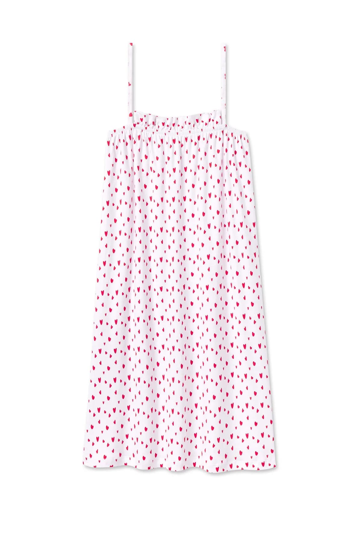 Pima Ruffle Nightgown in Red Mini Heart
