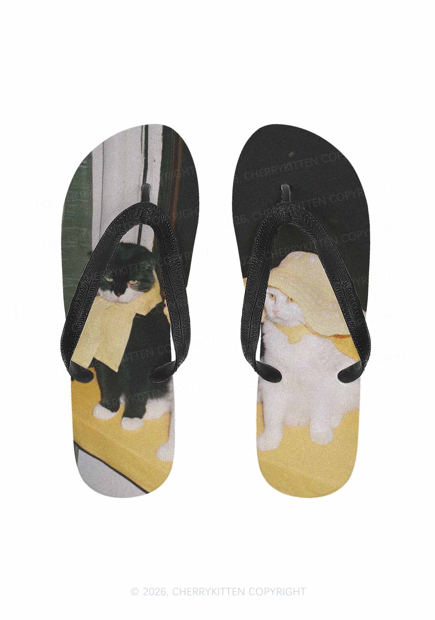 Cats Friend Y2K Print Flip Flops