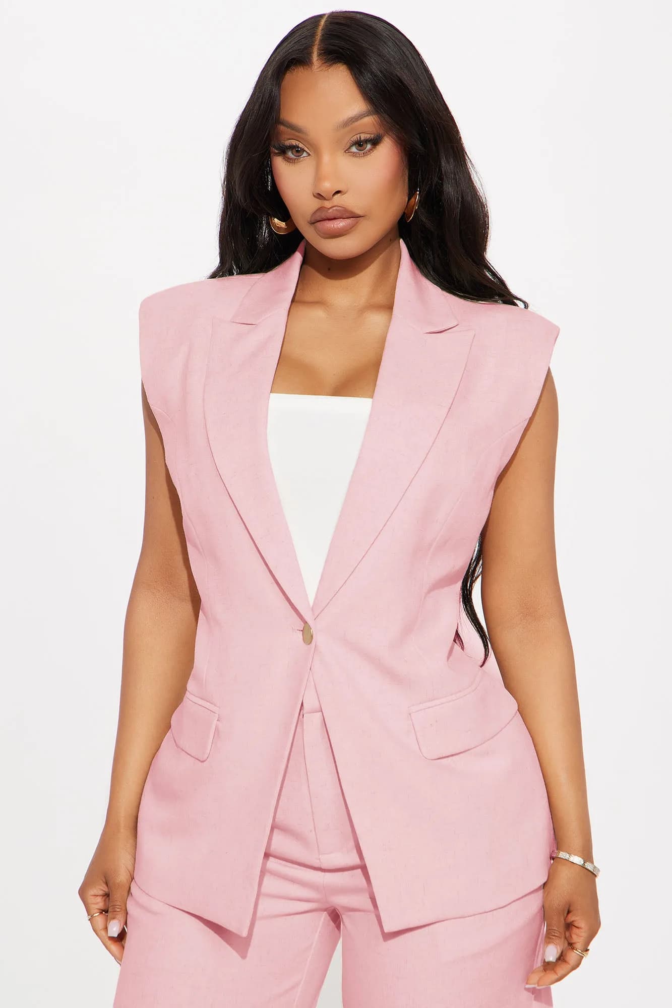 Paloma Linen Vest - Light Pink