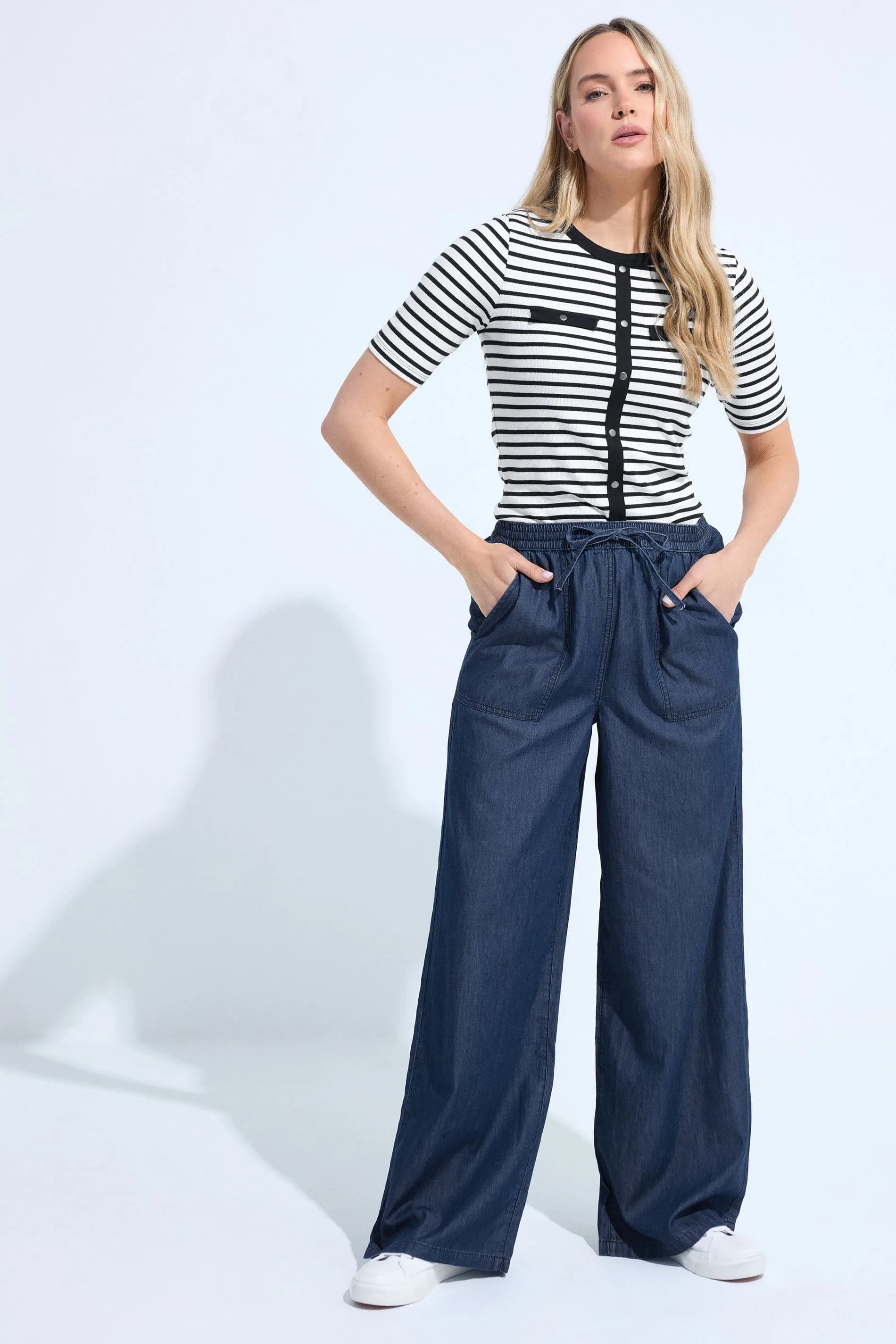 Tall Dark Blue Pull On Wide Leg Jeans