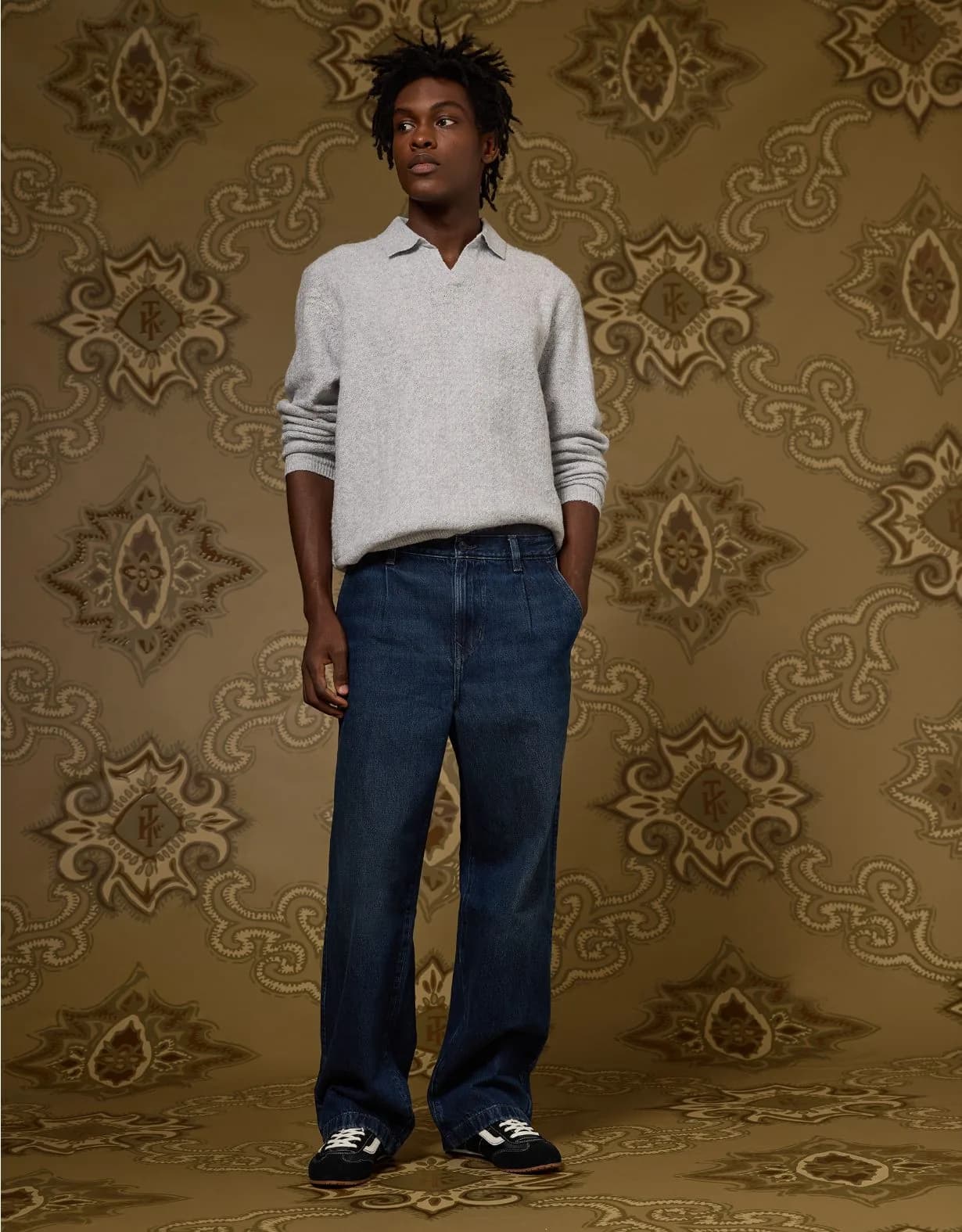 Pleated Denim Trouser