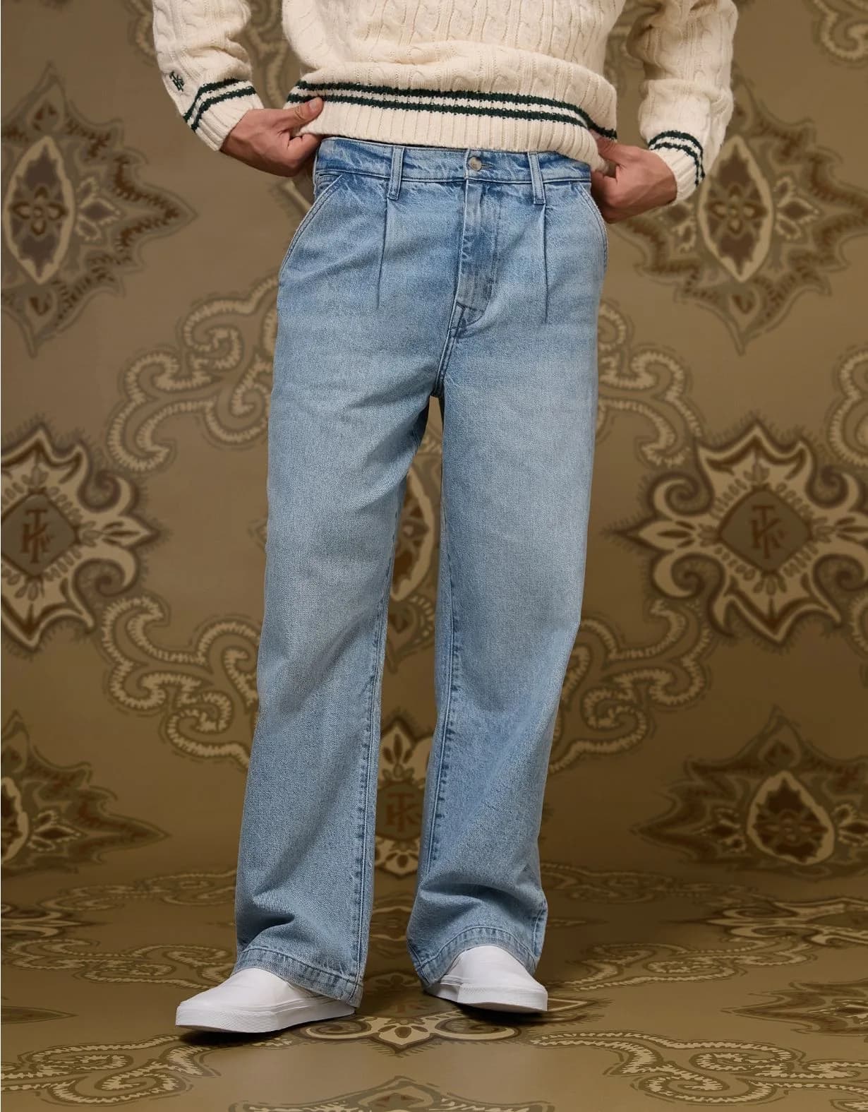 Pleated Denim Trouser