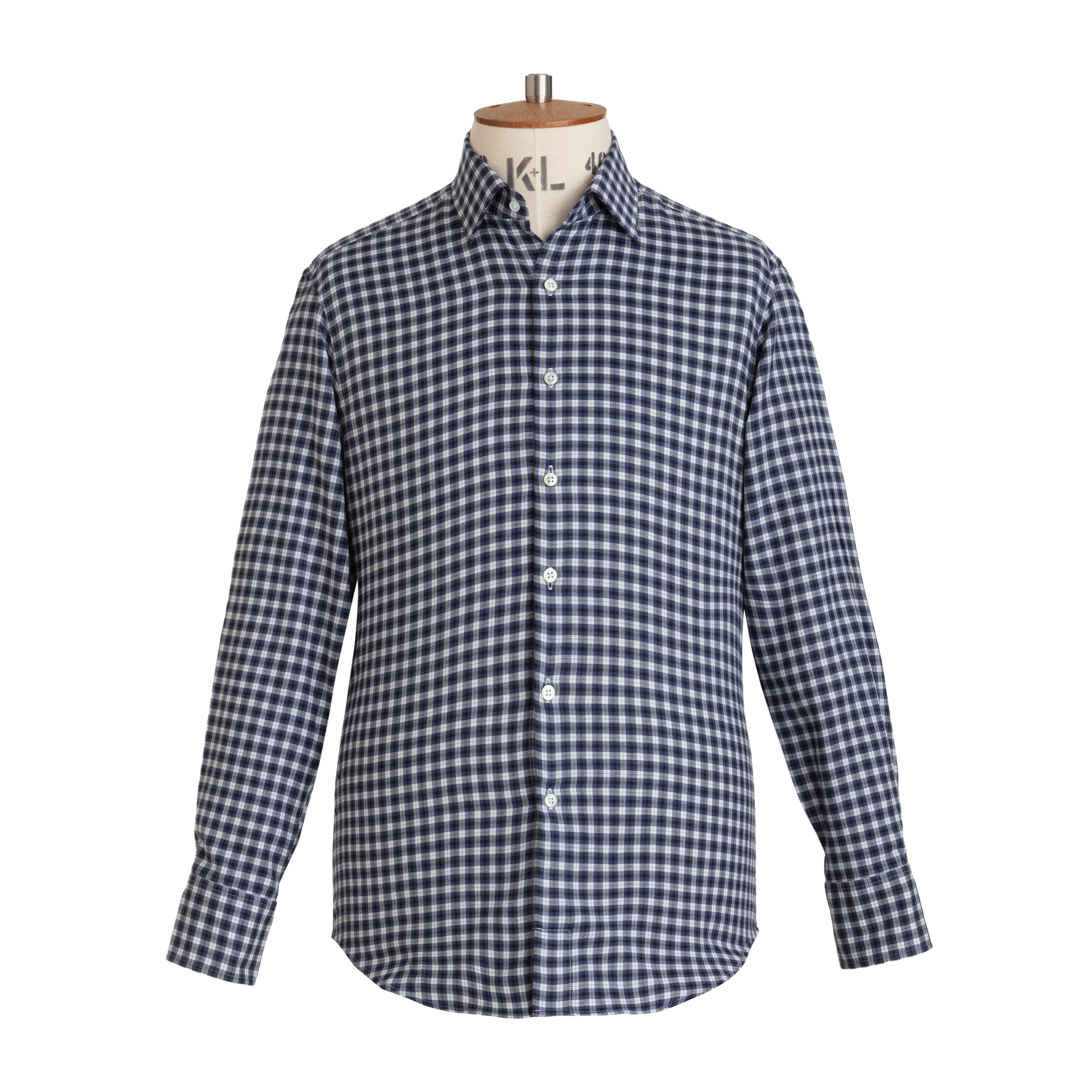Charcoal/Blue Check Wool Cotton Blend Shirt