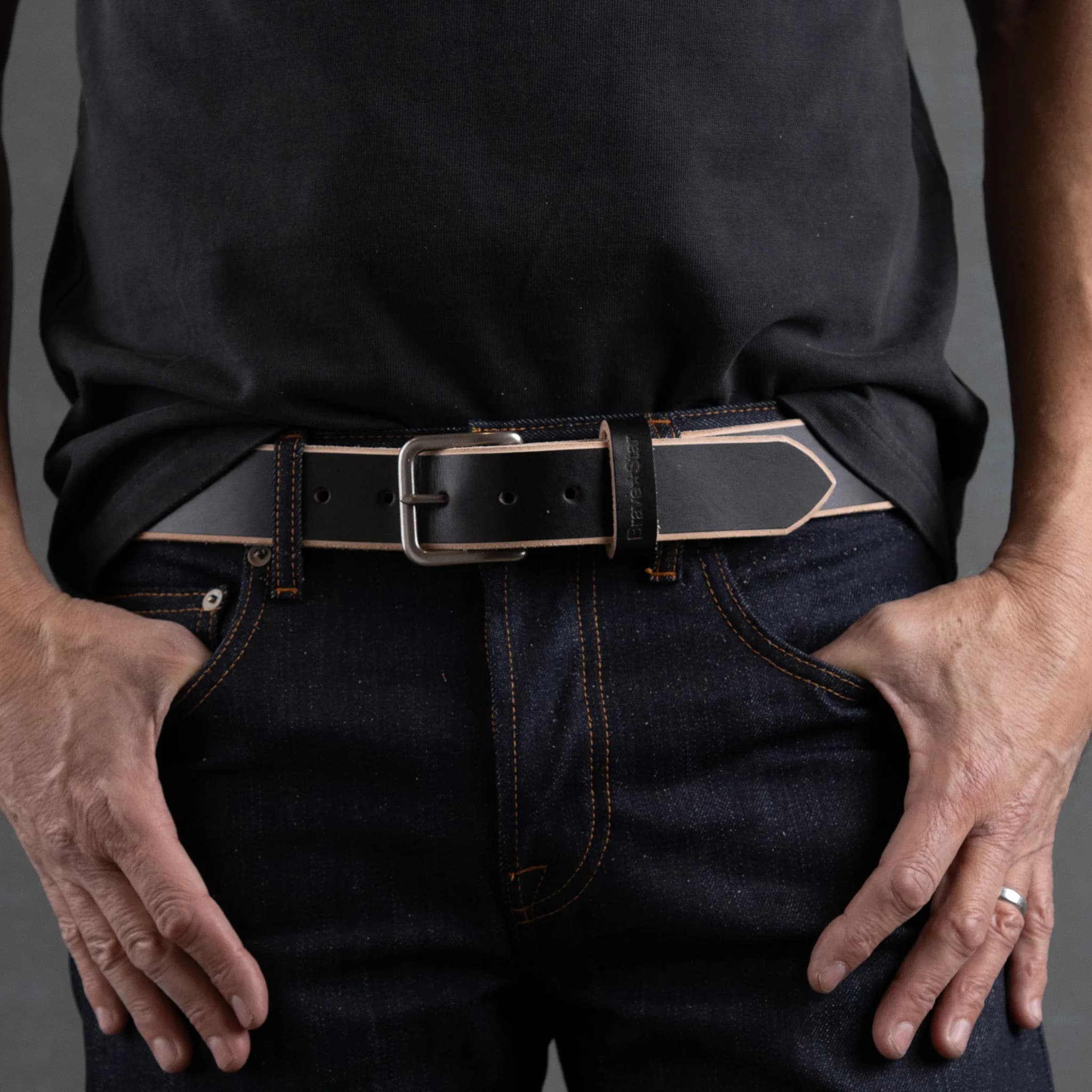 Rw Leather Belt in Black Tea-core (regular Width 1.5")