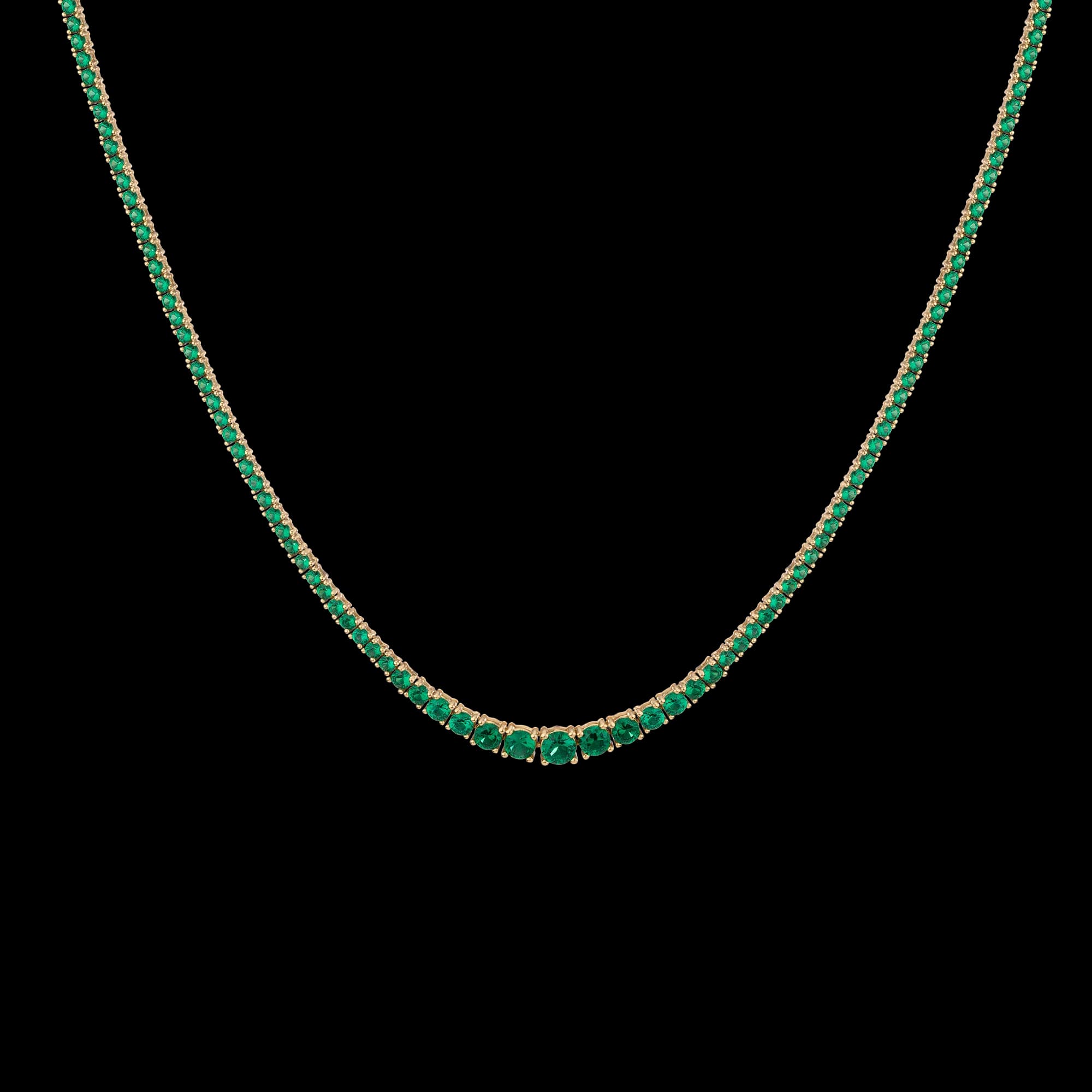 Lab Grown Green Emerald Modern Graduated Tennis Necklace