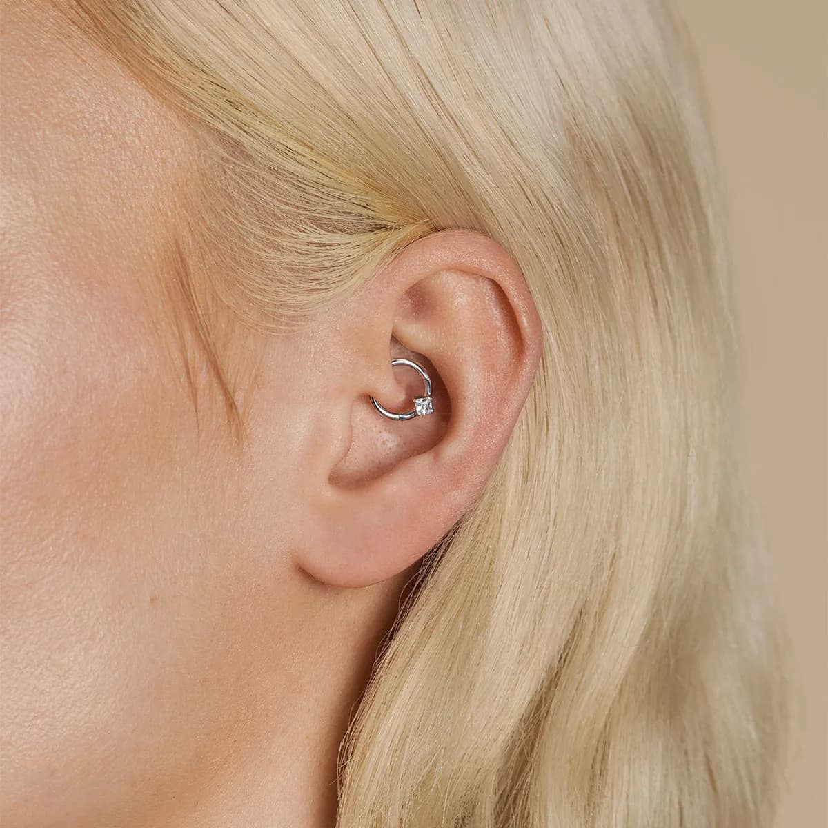 Square Crystal Titanium Daith Hoop