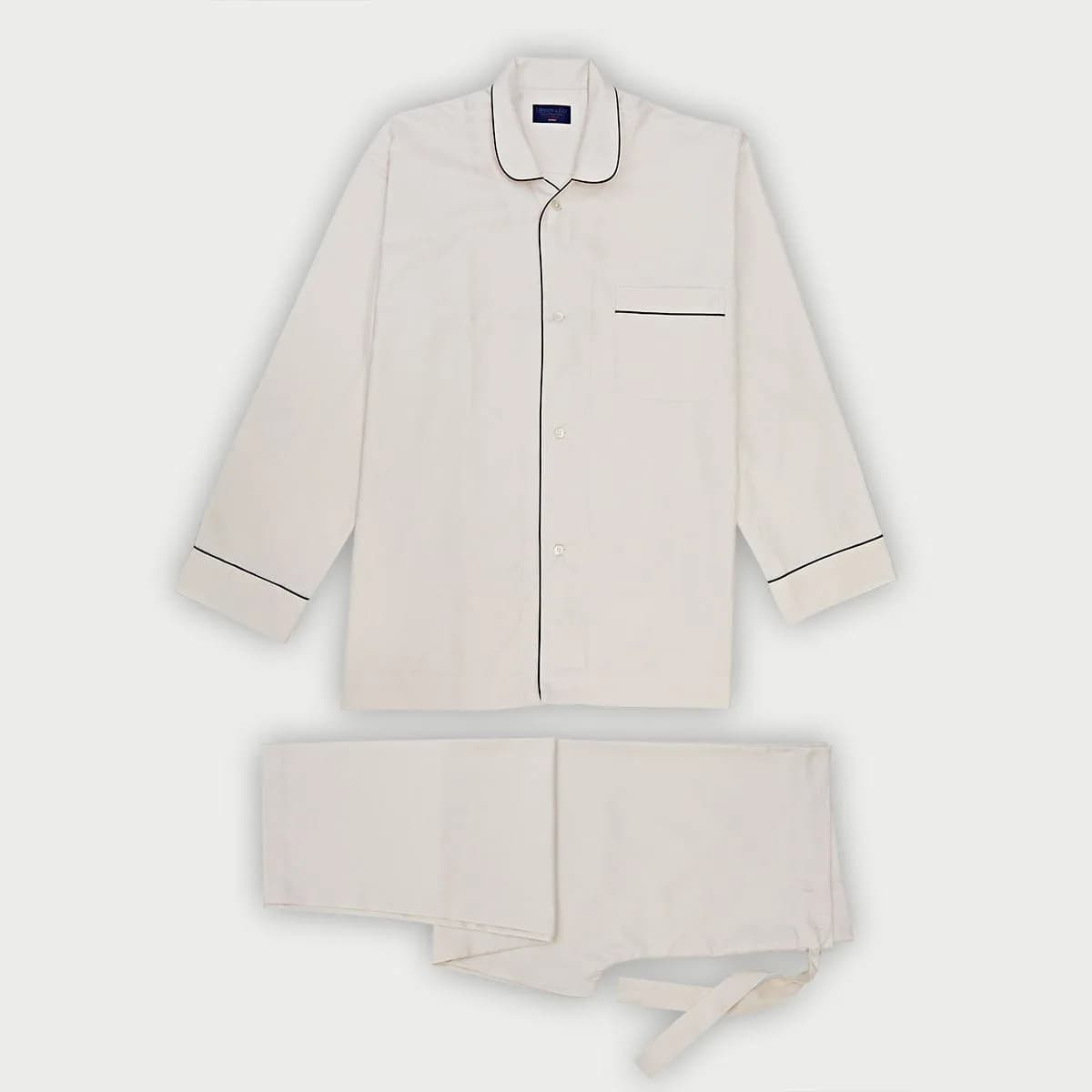 Cream Twill Cotton Pyjamas with Navy Piping