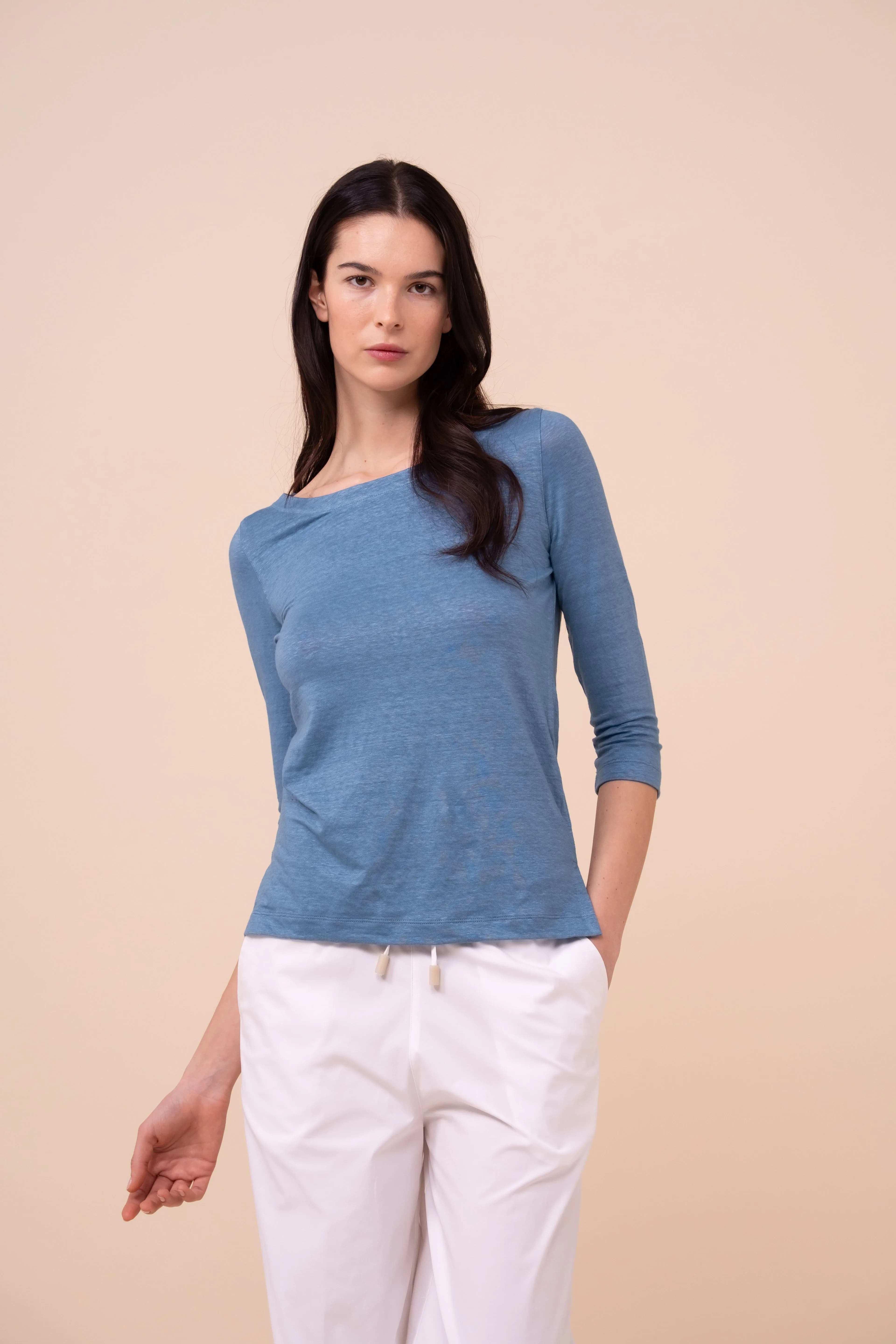 Luna Three-Quarter Sleeve Linen T-Shirt