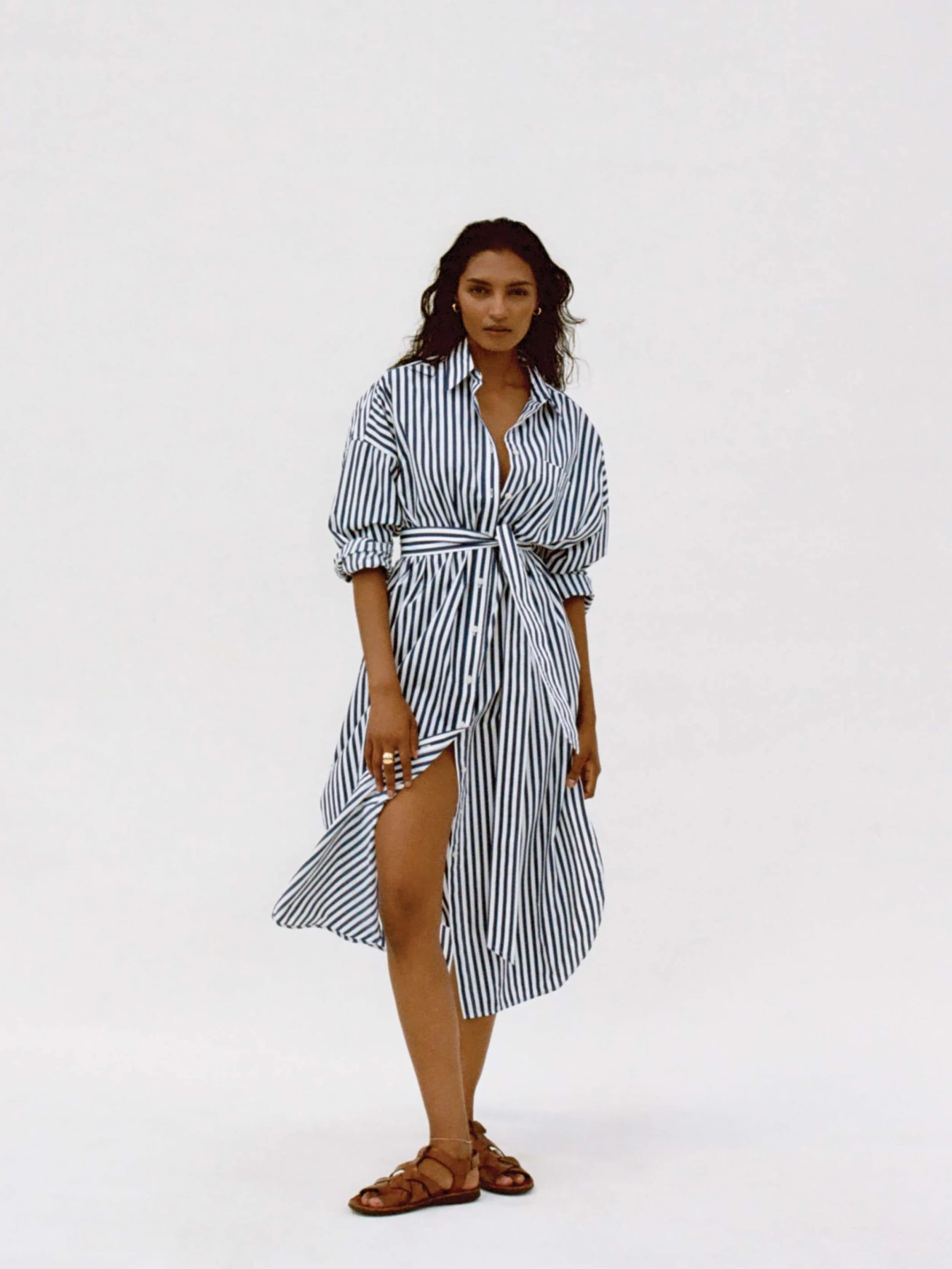 Coastal Poplin Rio Shirt Dress - Seaside Stripe