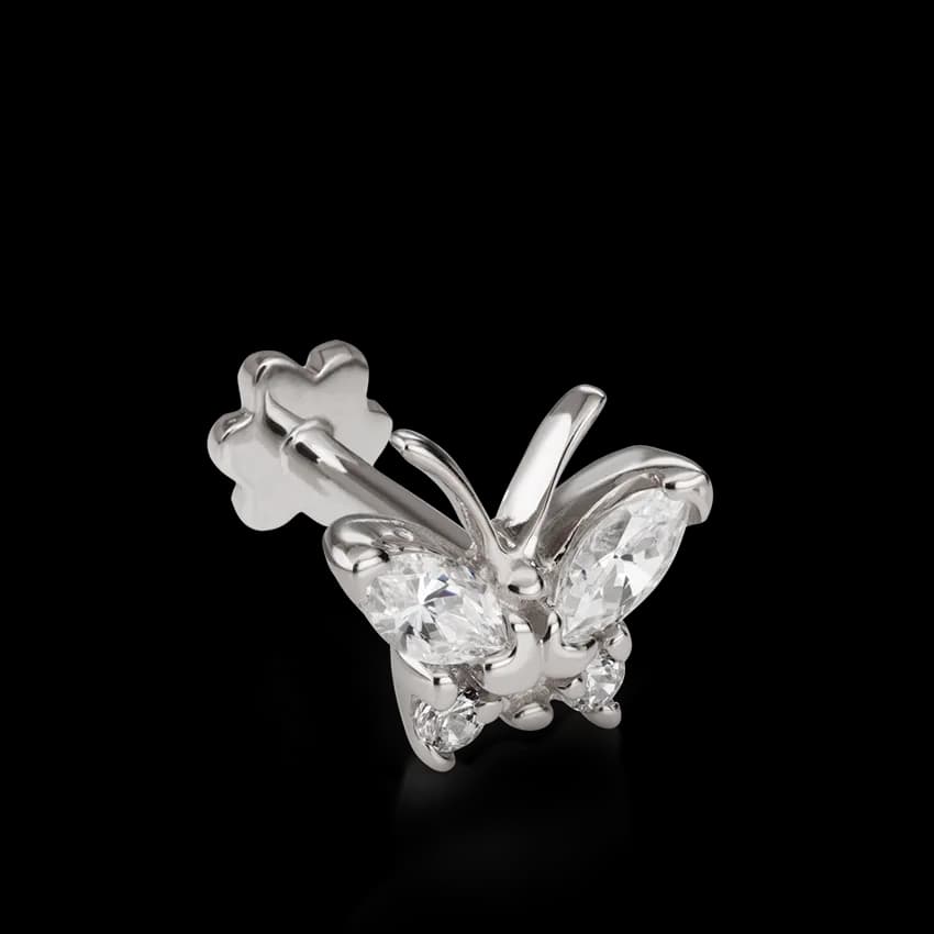 Diamond Marquise Butterfly Threaded Stud Earring With Titanium Backing