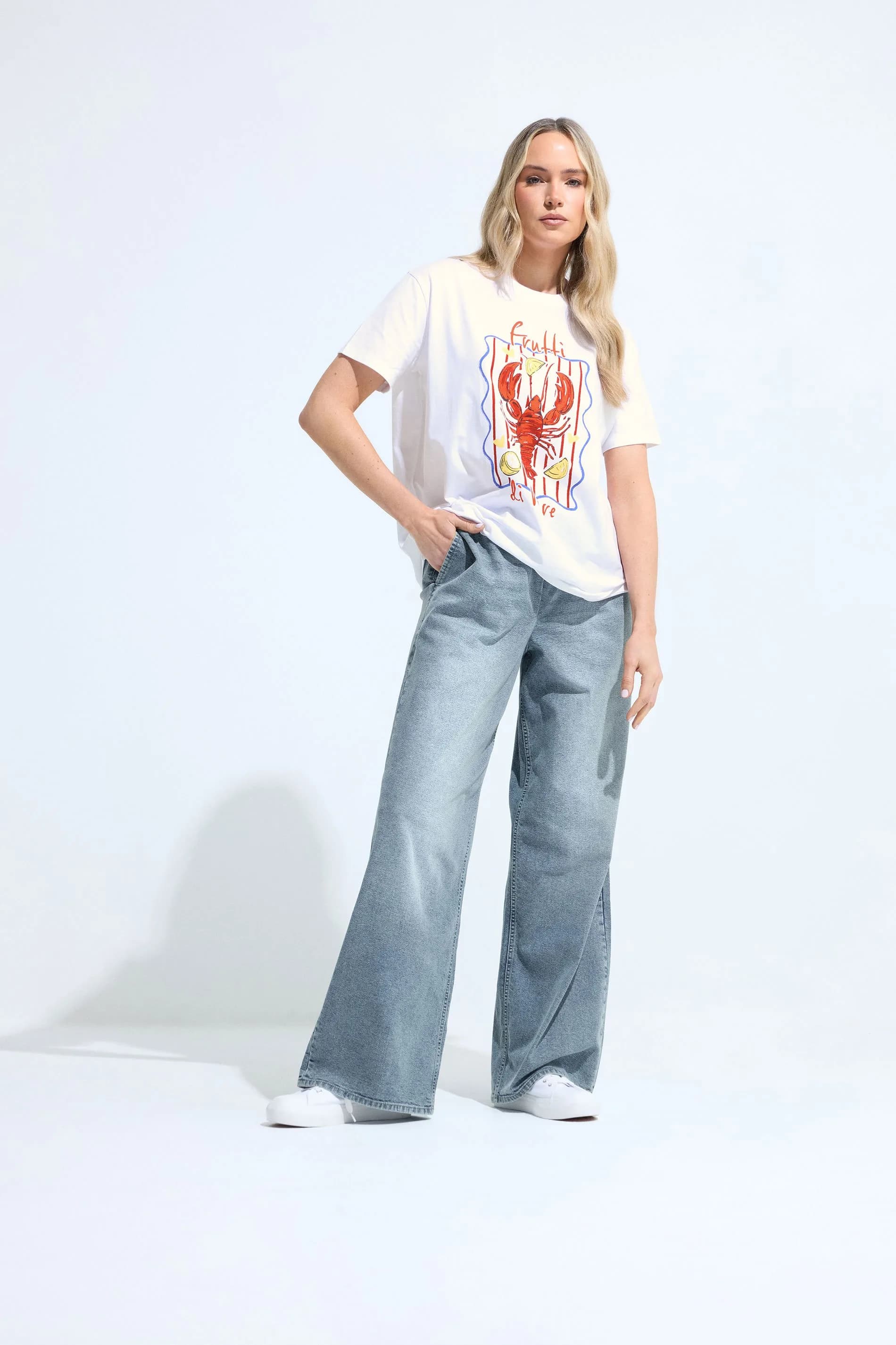 Tall White Lobster Graphic Oversized T-Shirt