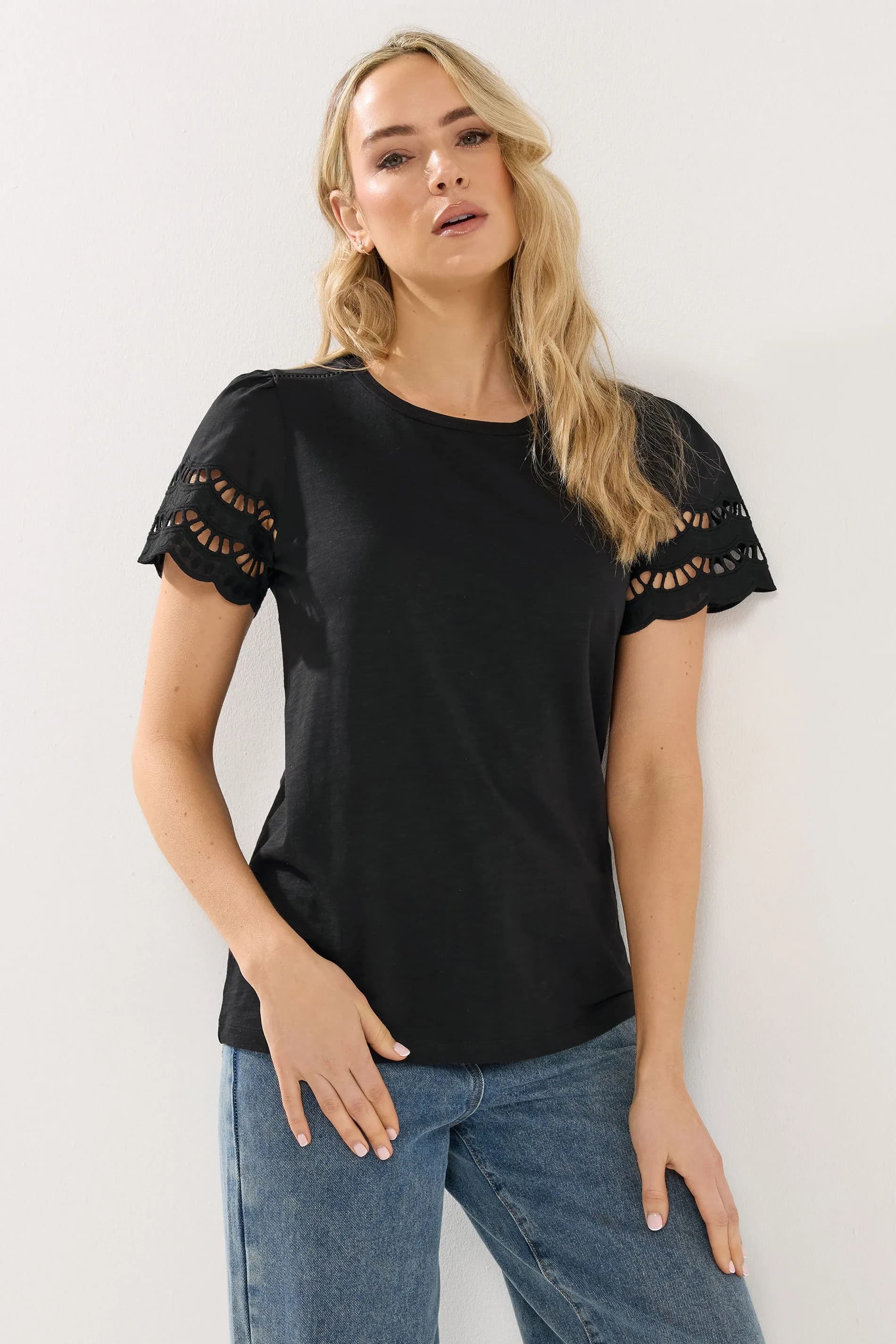 Tall Black Embroidered Sleeve T-Shirt