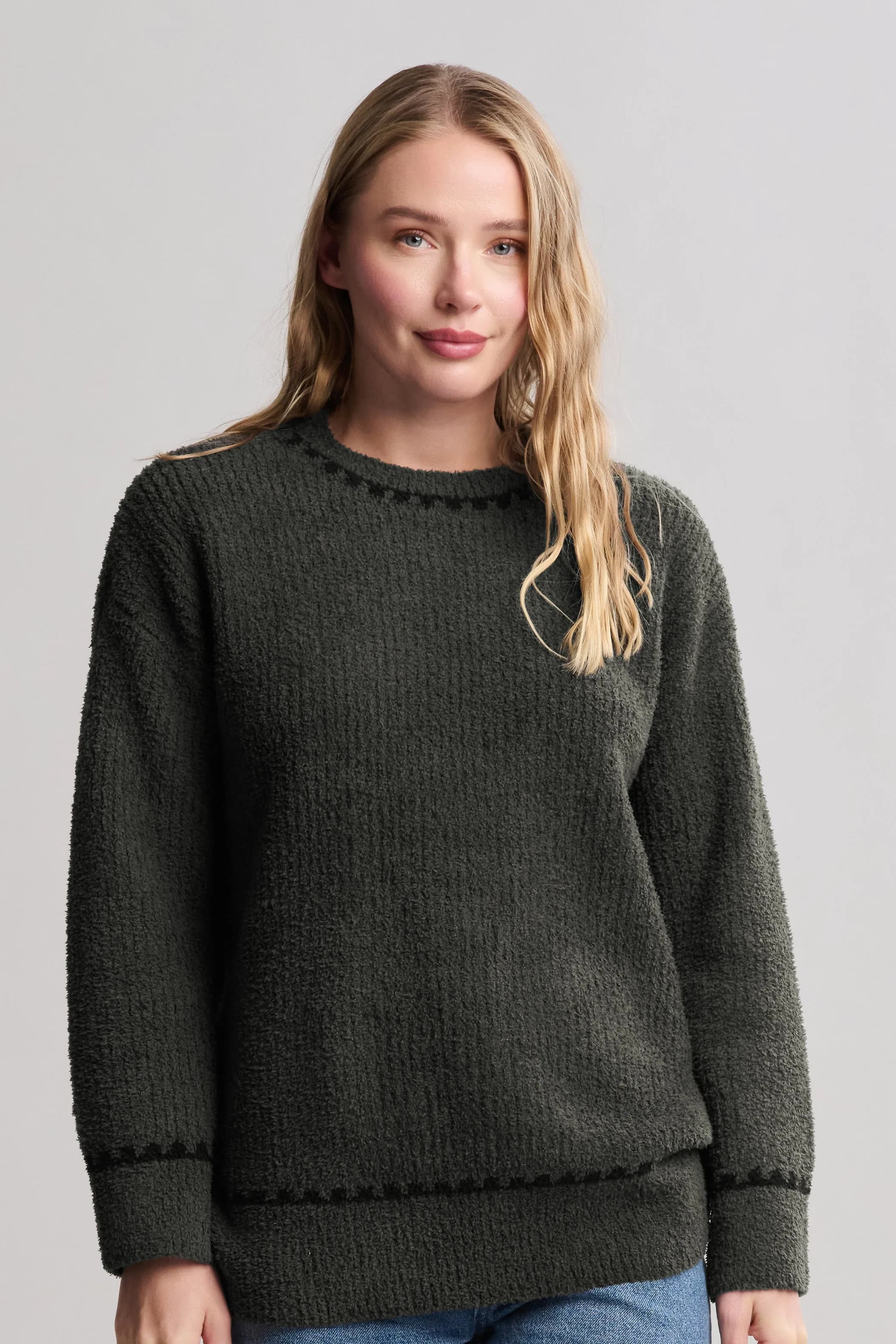 CozyChic® Ribbed Sweater with Blanket Stitch