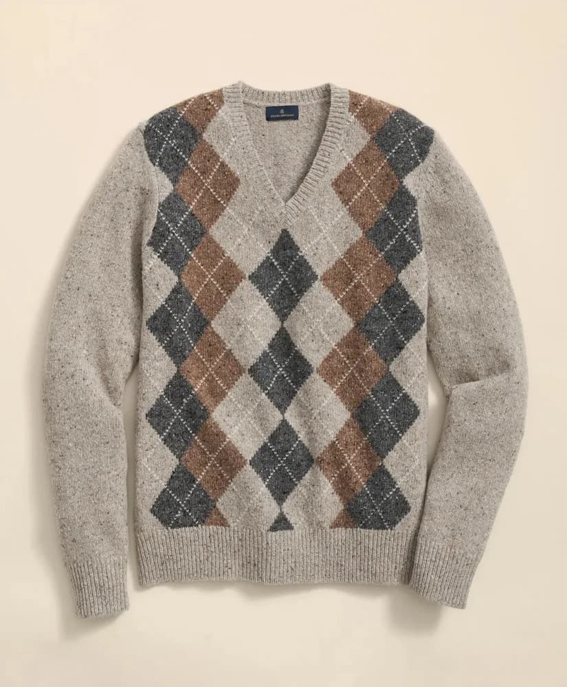 Wool Blend V-Neck Argyle Sweater