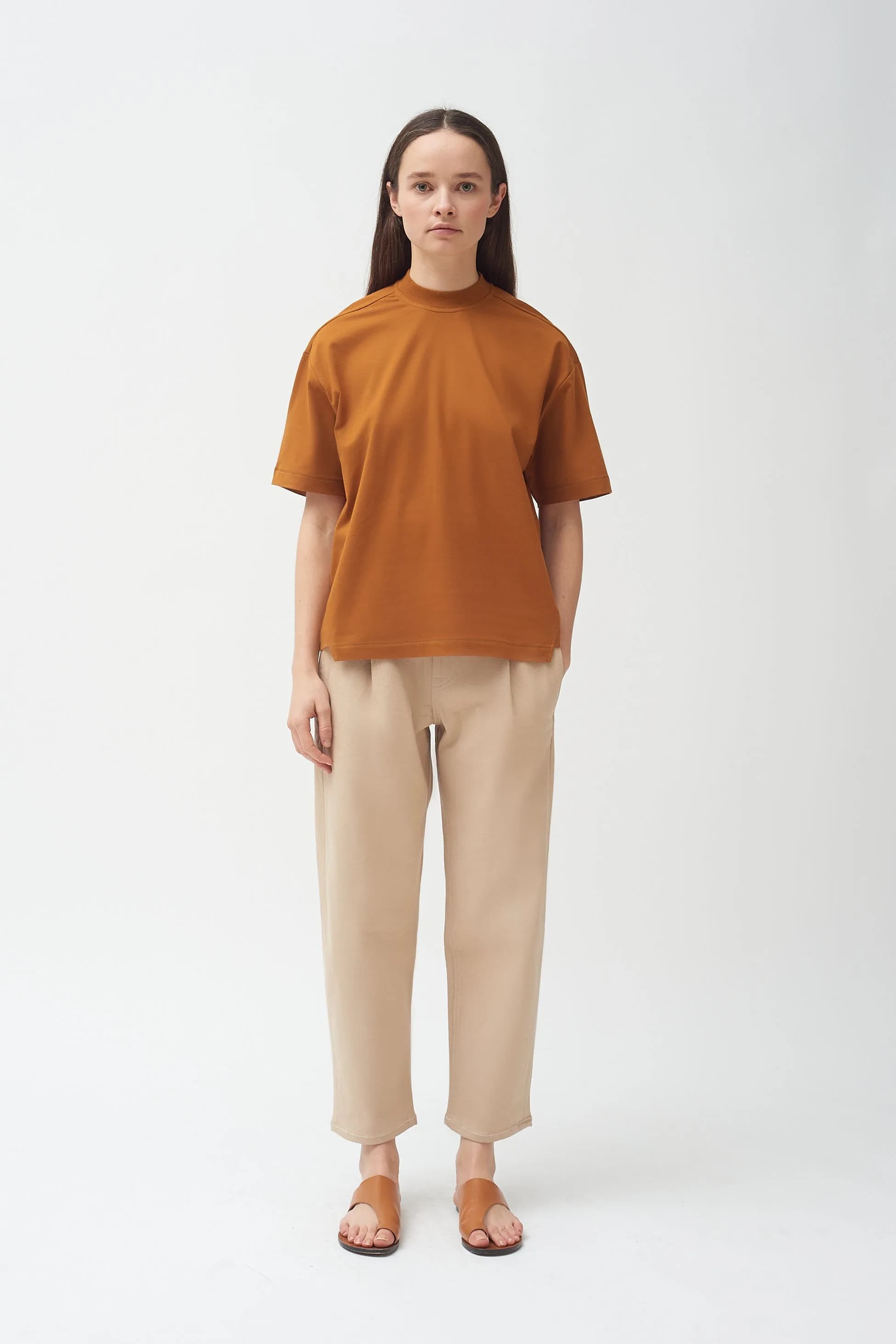 Copper Cotton Mock Neck T-shirt