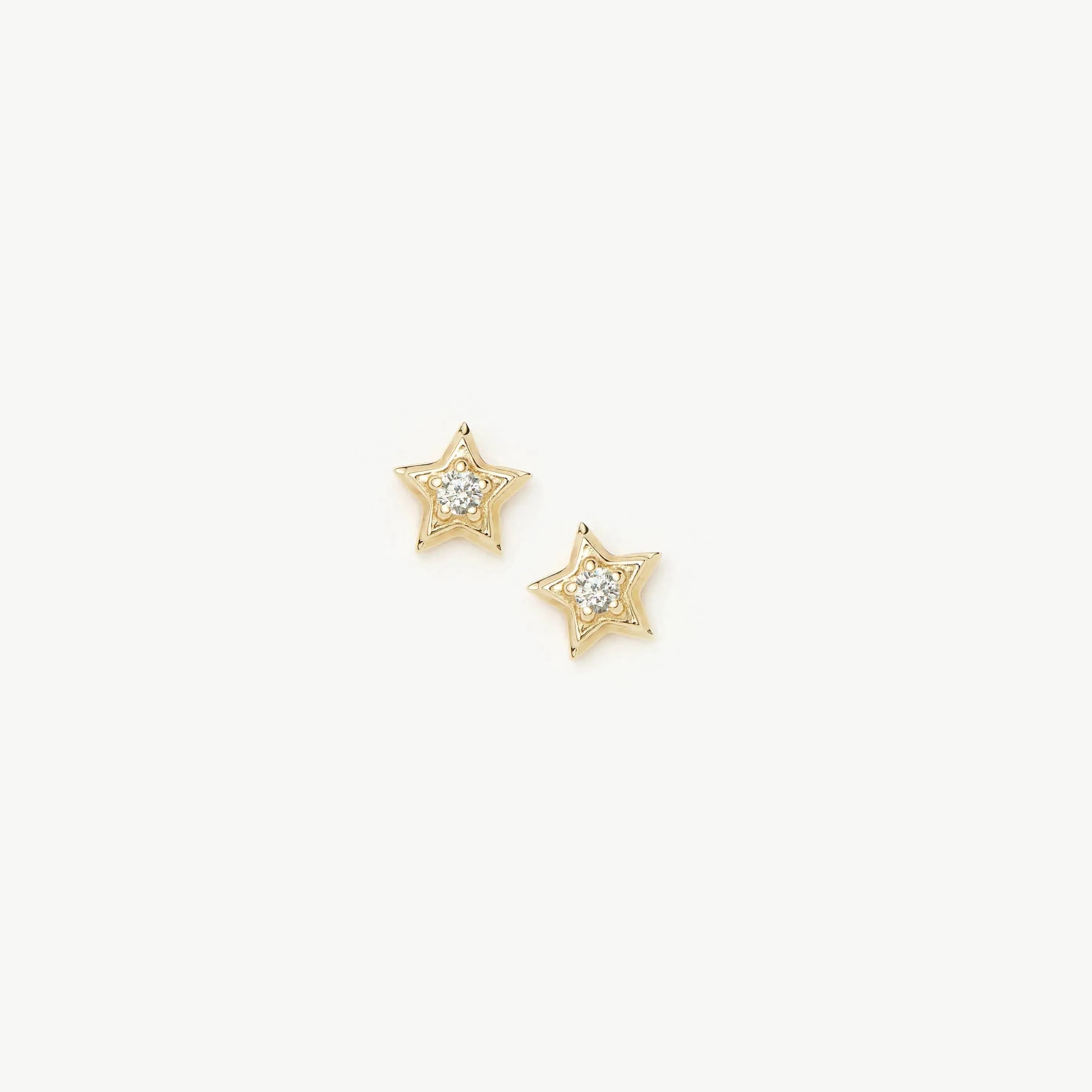 Fine Diamond Star Stud Earrings | 14ct Yellow Gold