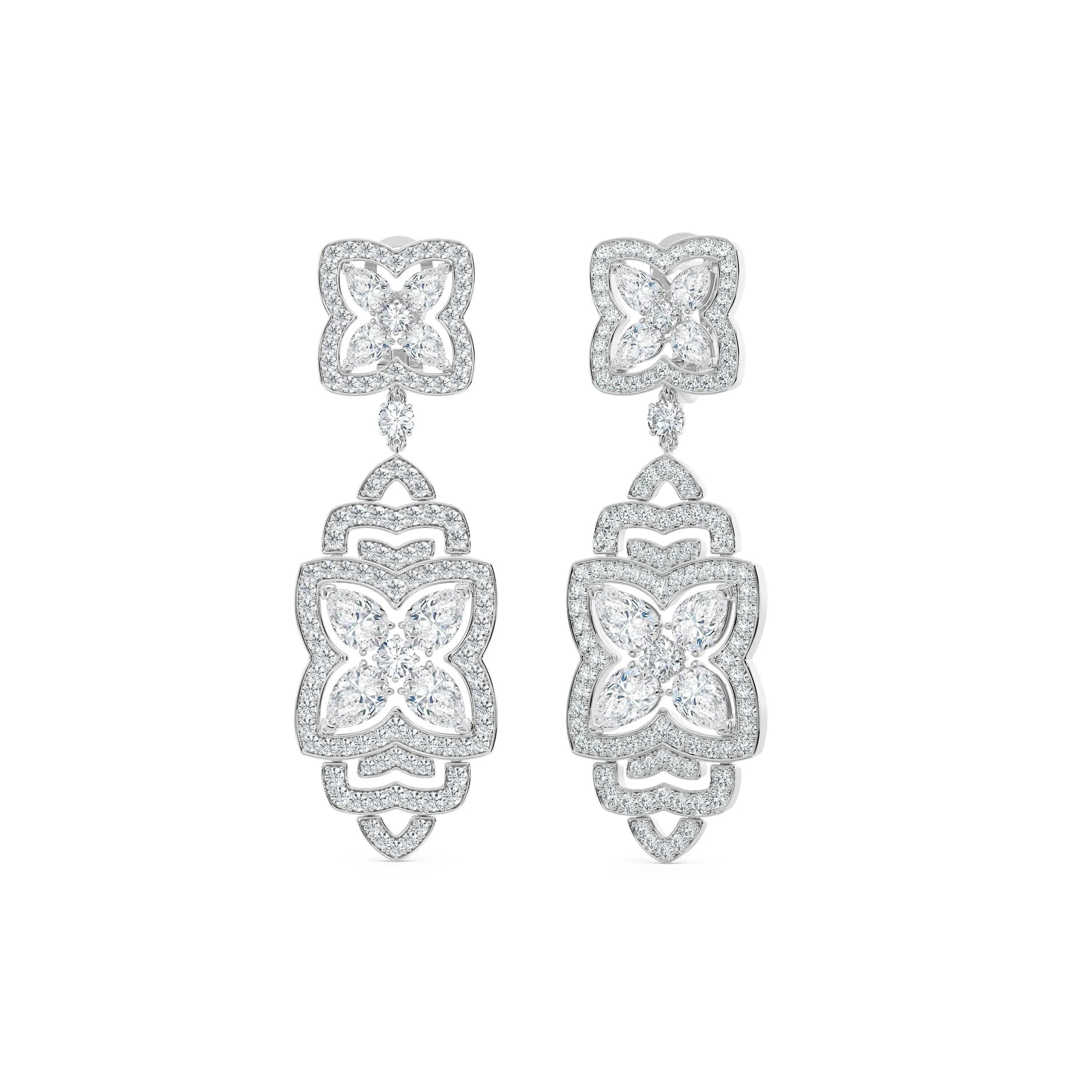 Enchanted Lotus Drop Earrings in White Gold