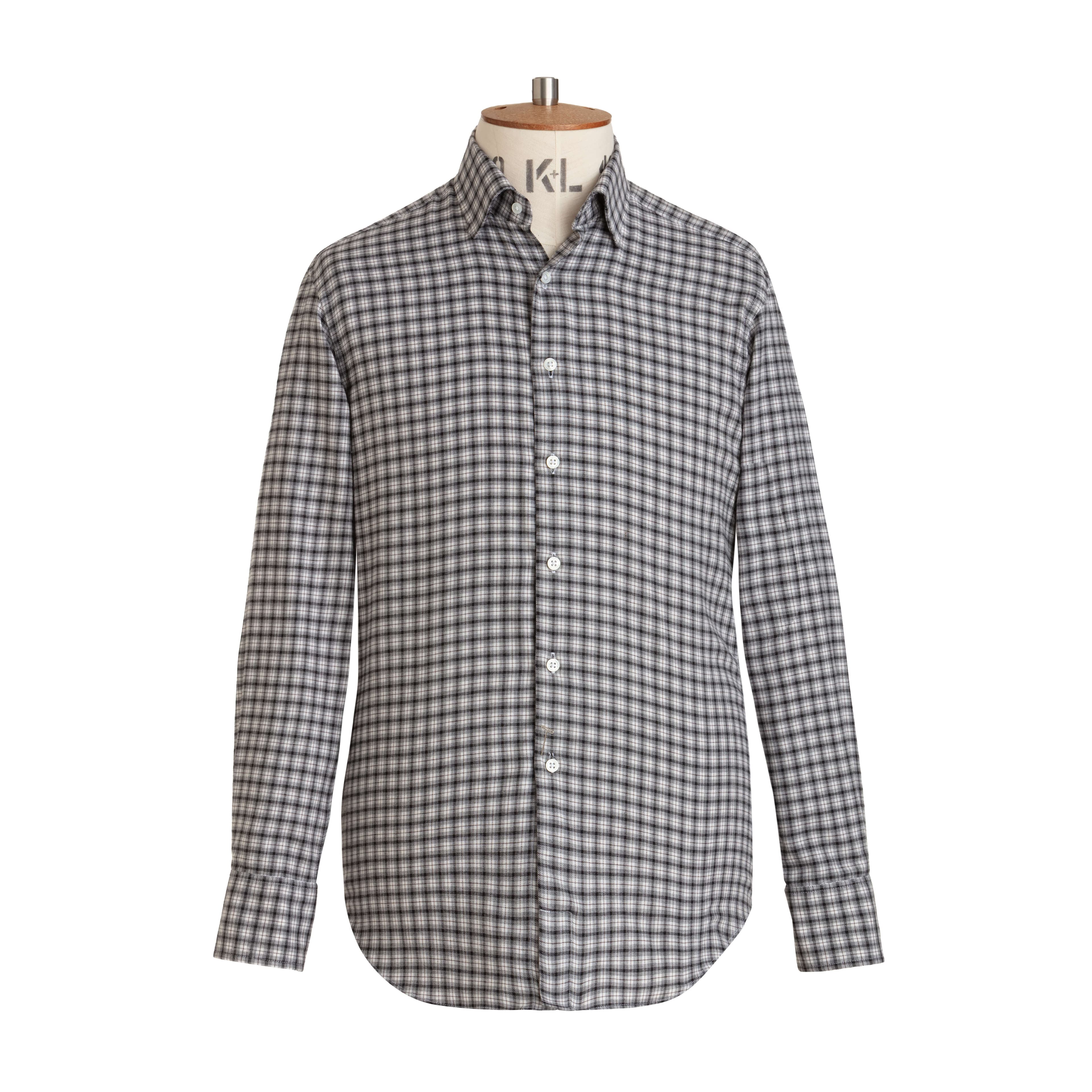 Charcoal/Grey Check Wool Cotton Blend Shirt