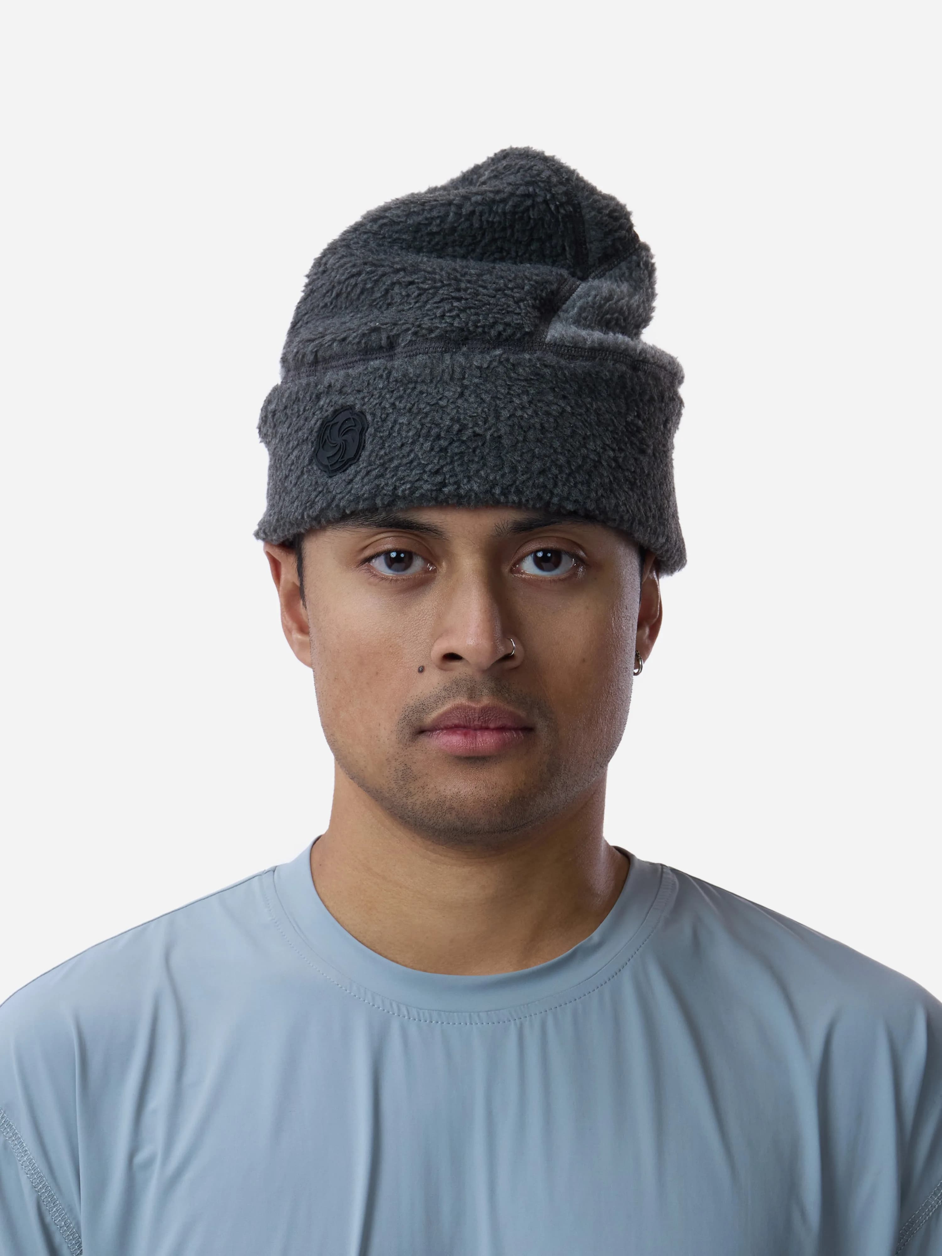Fleece Patchwork Beanie ~ Charcoal