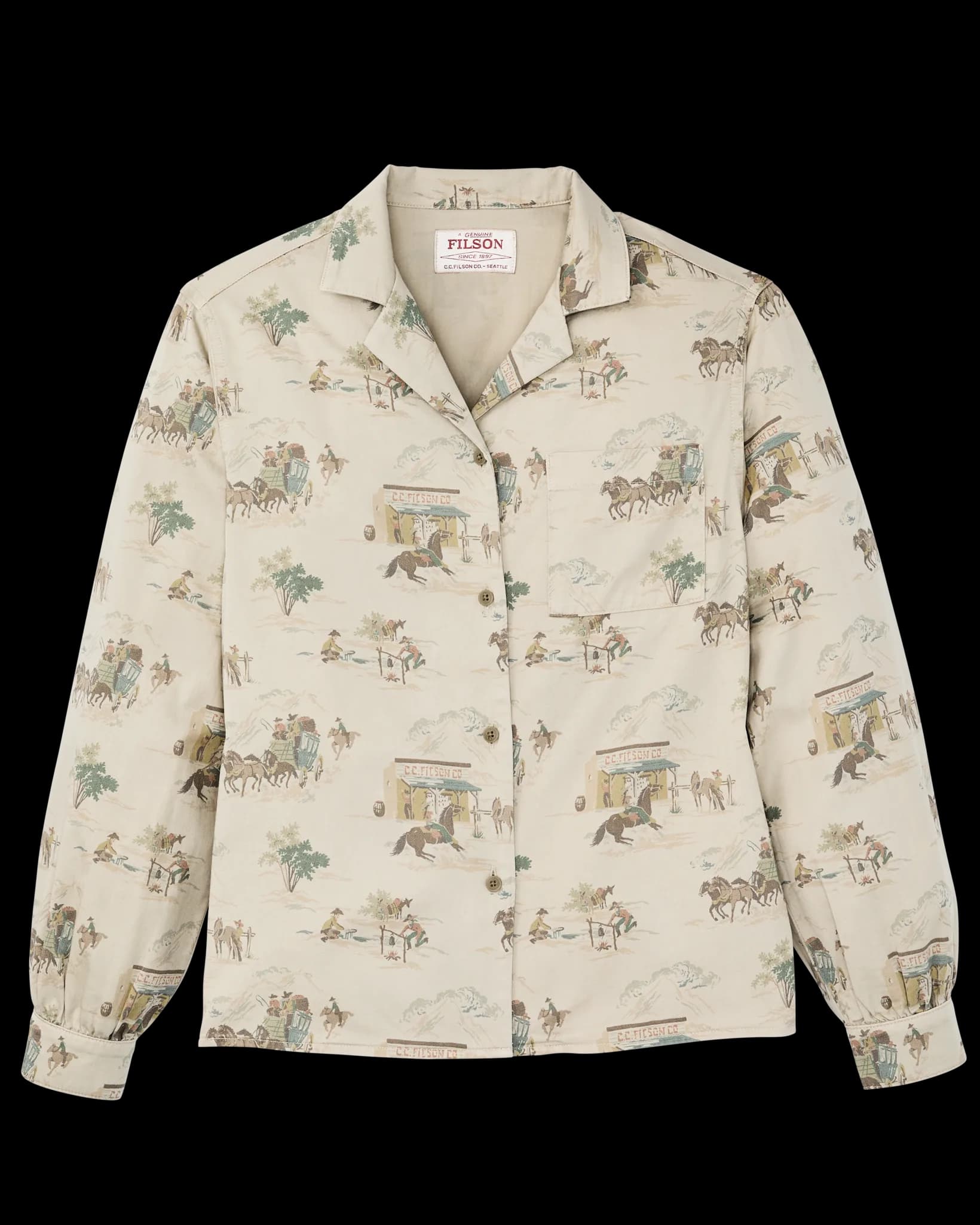 Women's Long Sleeve Twill Camp Shirt - Desert Green / Print