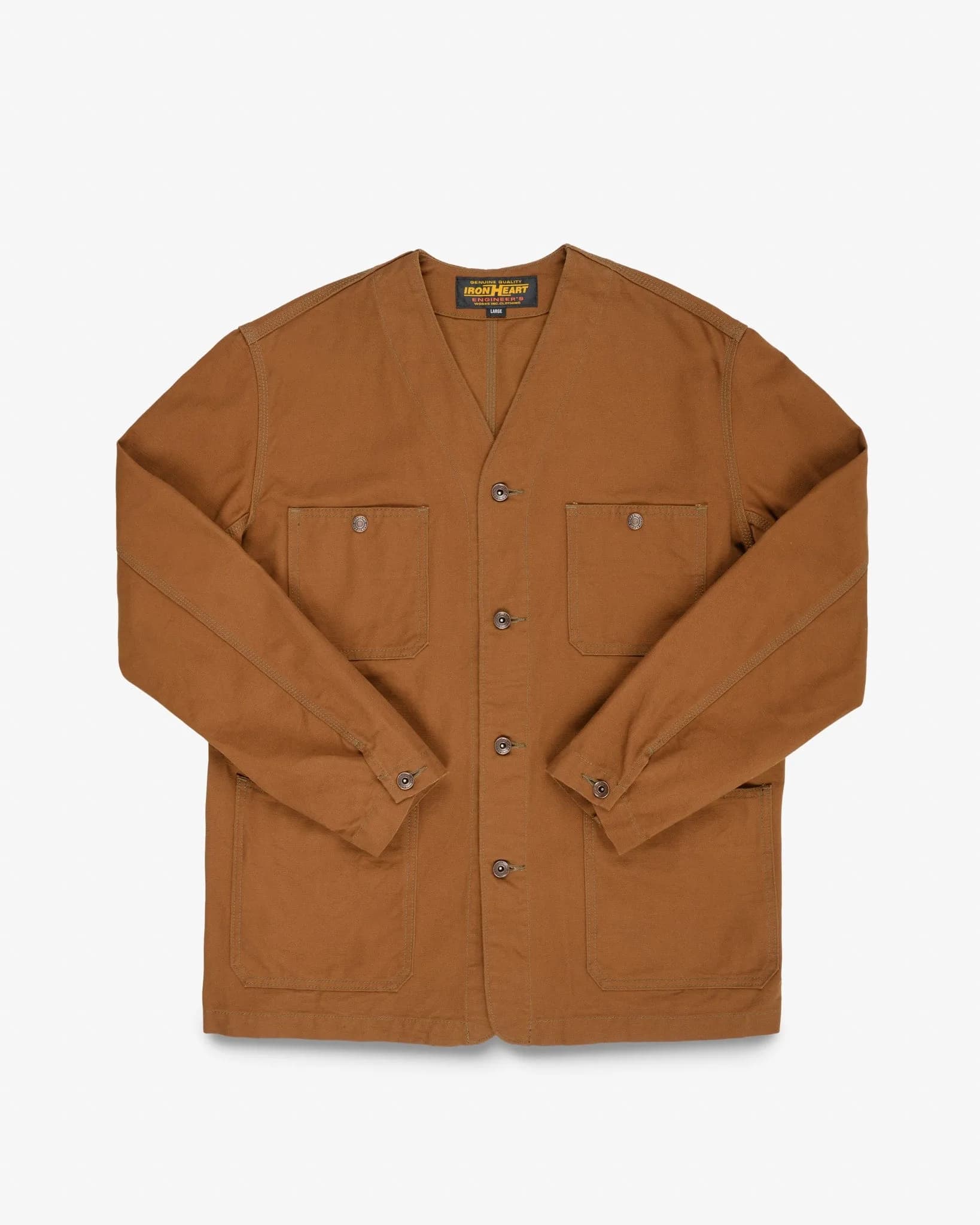 13.5oz Duck Collarless Chore Jacket - Brown