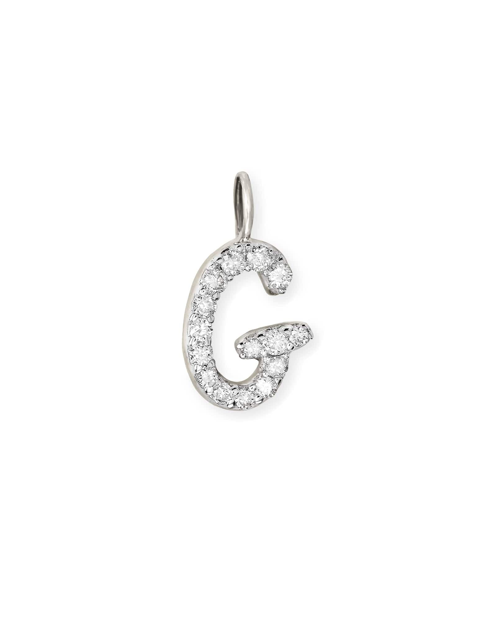 14k White Gold Letter G Charm in White Diamond