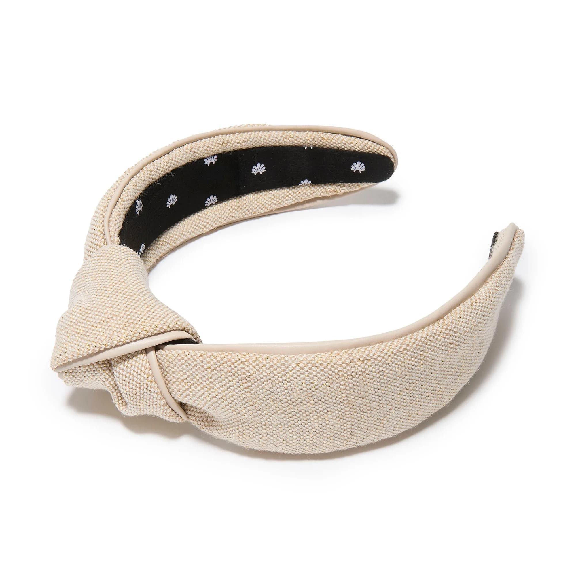KHAKI KNOTTED FAUX LEATHER TRIM HEADBAND