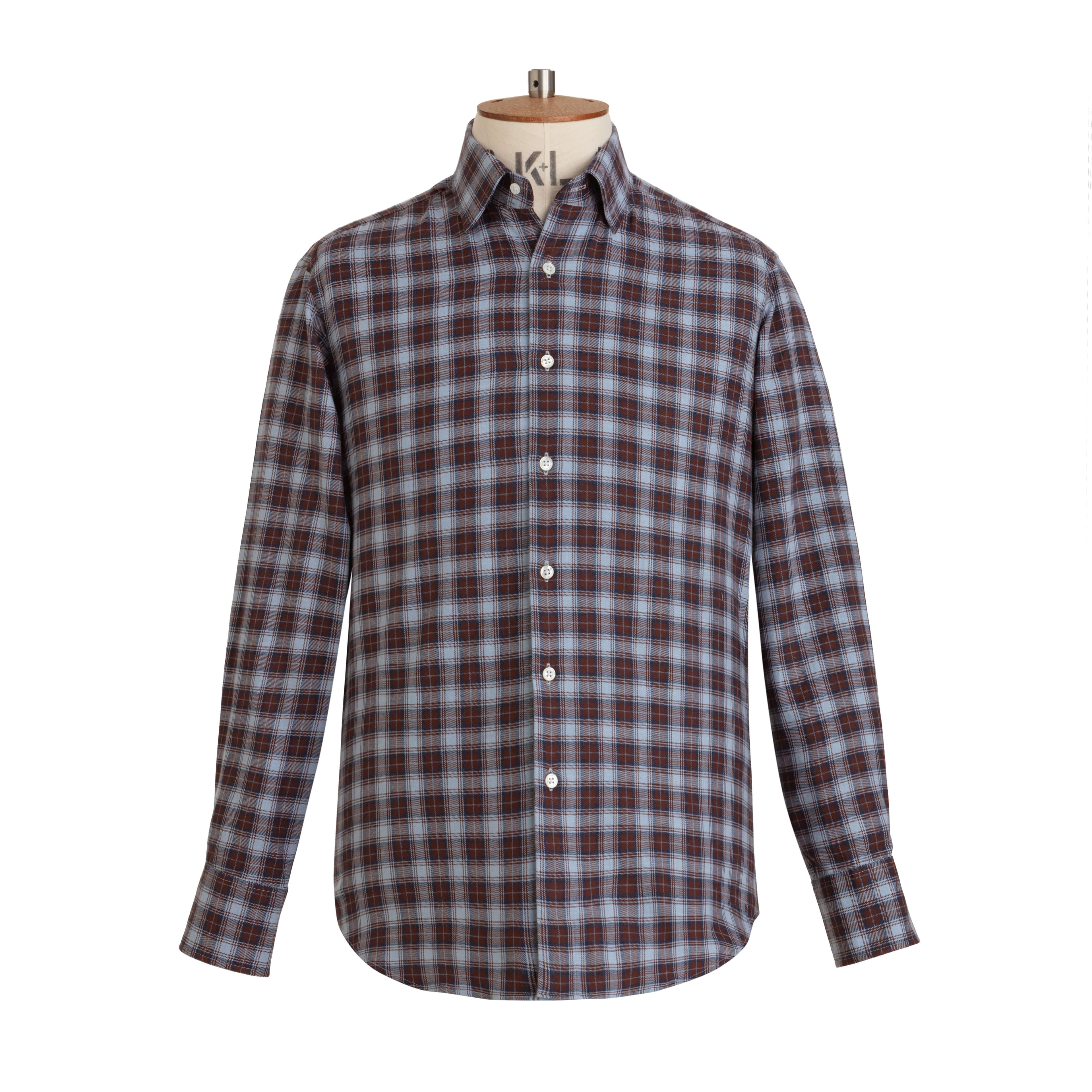 Sky/Burgundy Tartan Brushed Cotton Shirt