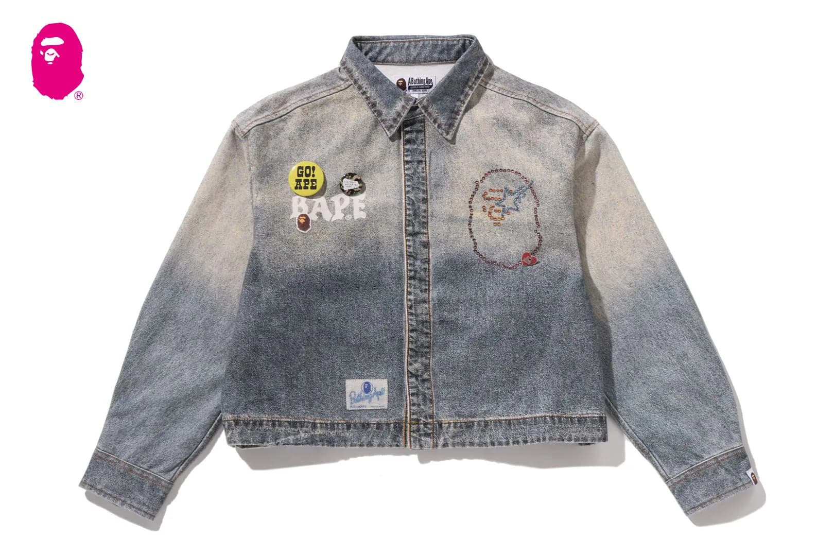 FAKE PRINT MULTI LOGO DENIM CROPPED SHIRT