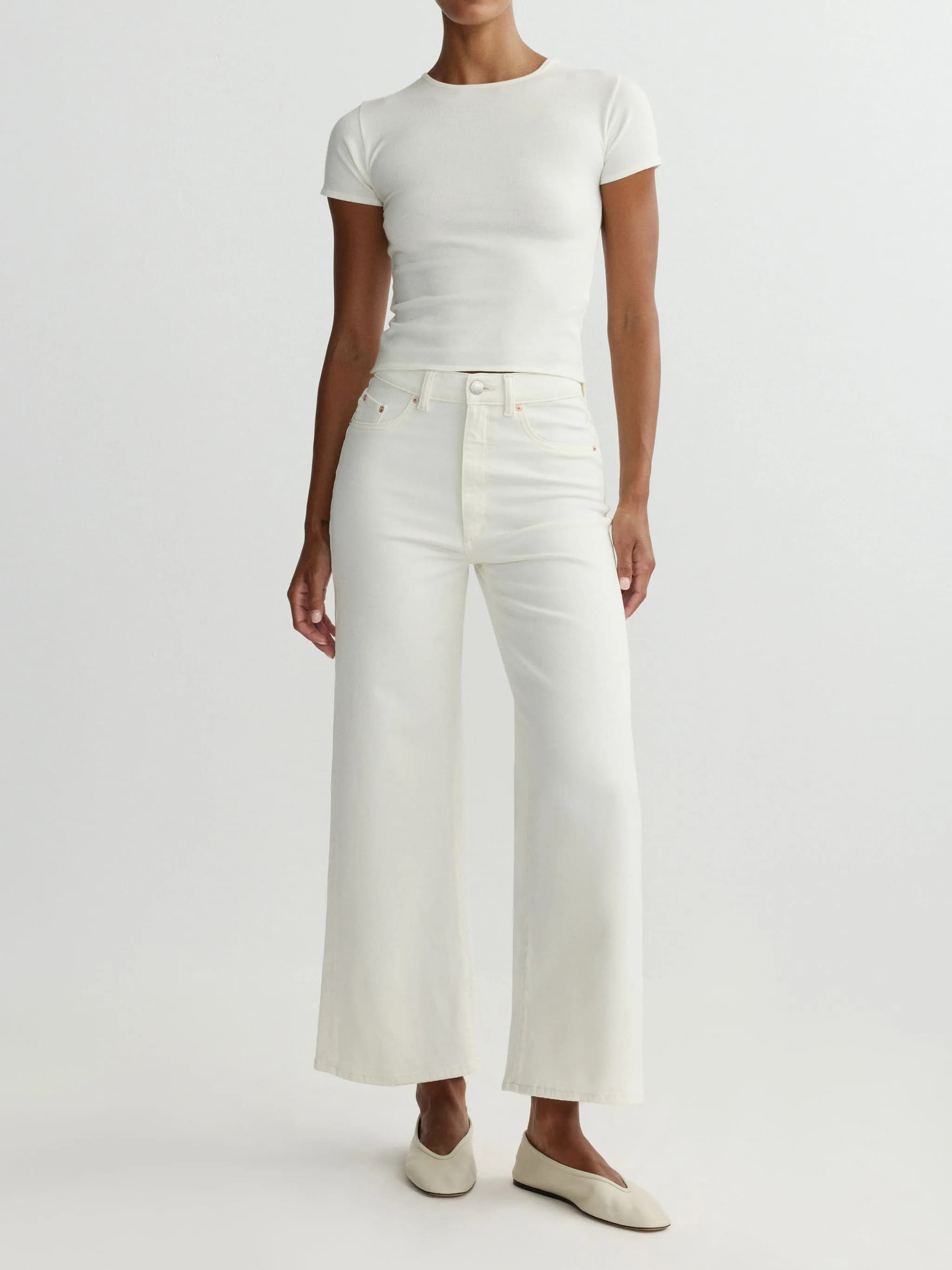 Hepburn Wide Leg High Rise Ankle Jeans | Eggshell