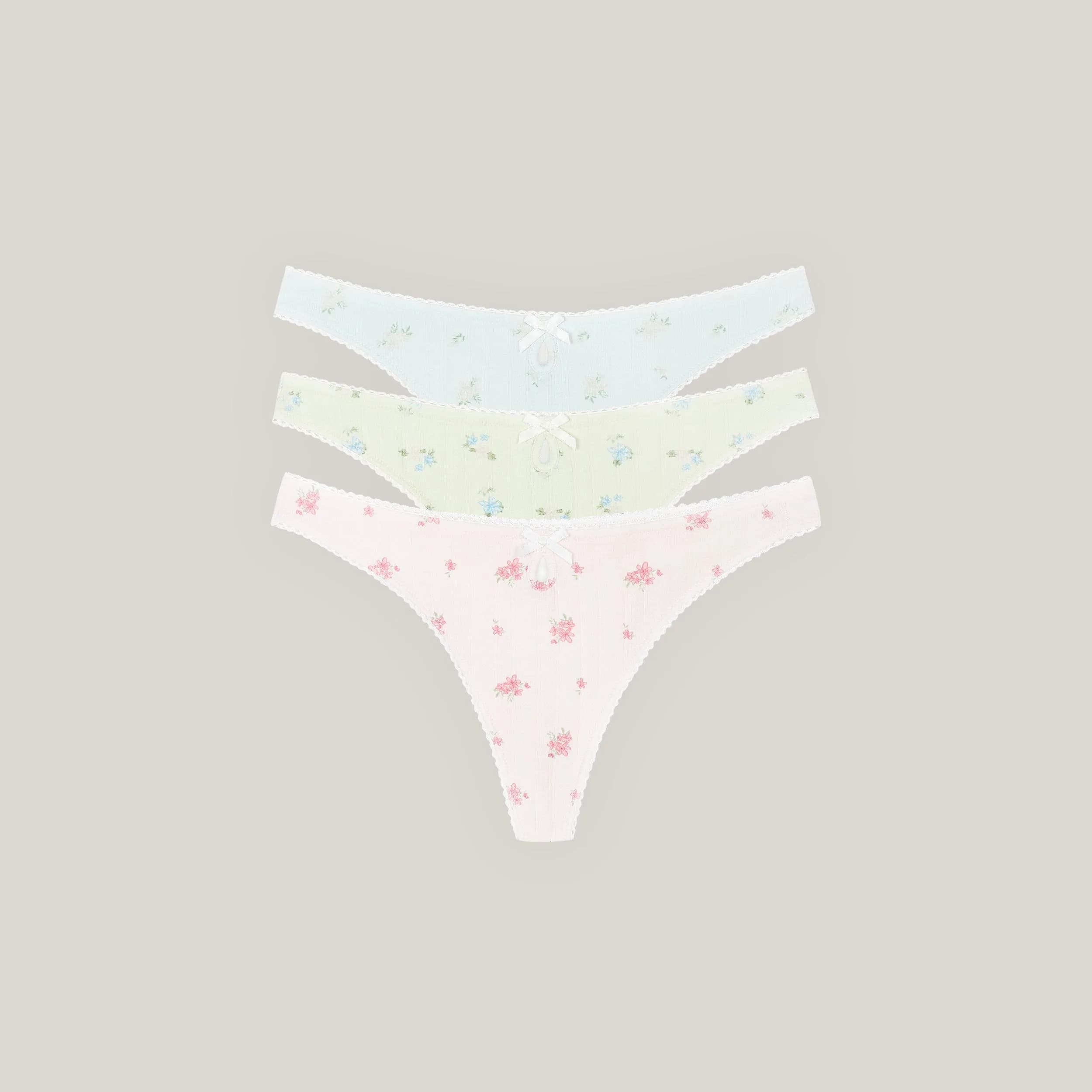 Pointelle Thongs (3-Pack) - Pastel Print