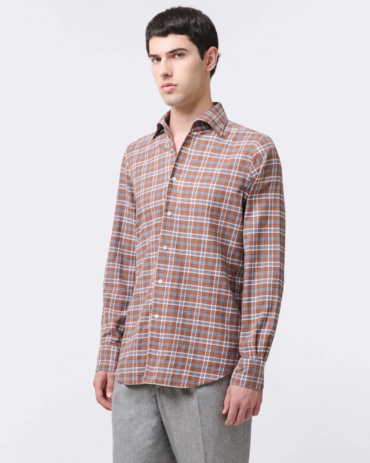 Tokyo Slim Fit Sports Shirt One Piece Collar in Yarn Dyed Cotton Check