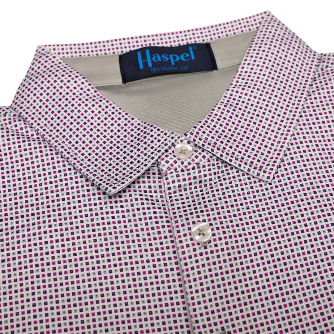 Clubhouse Lavender & Silver Box Check Performance Polo