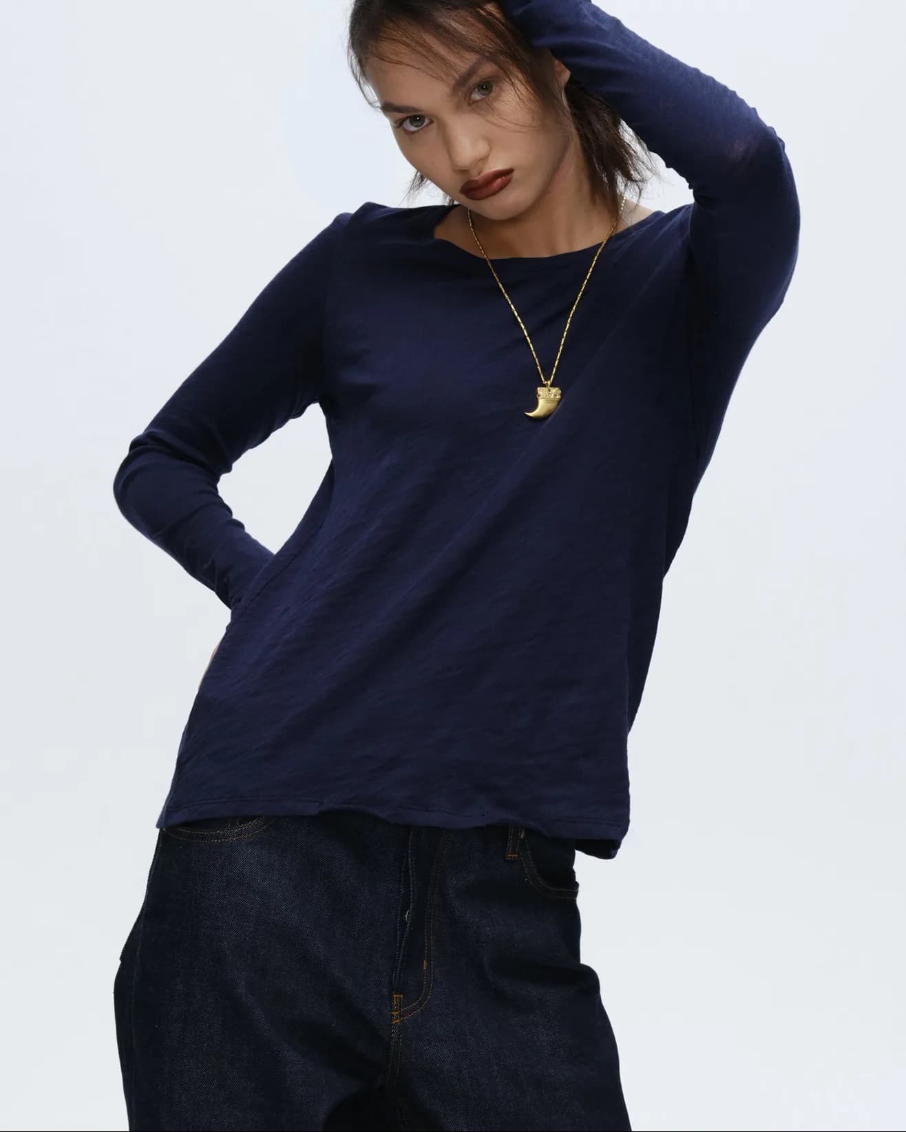 Slub Jersey Long Sleeve Destroyed Wash Tee