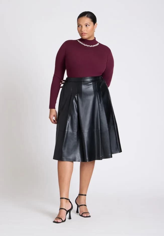 Faux Leather Full Midi Skirt