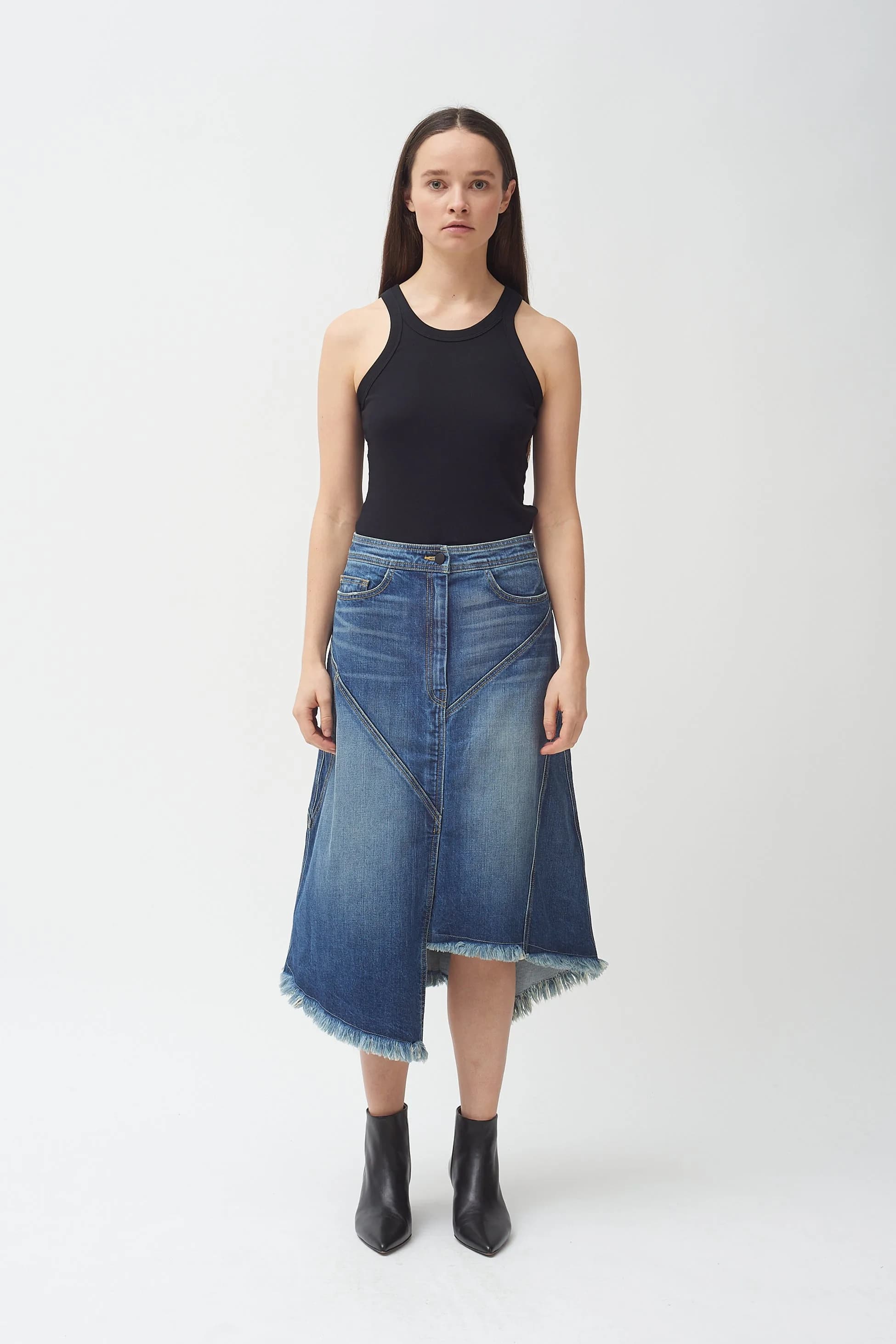 Seamed Denim Skirt - Medium Fade Wash